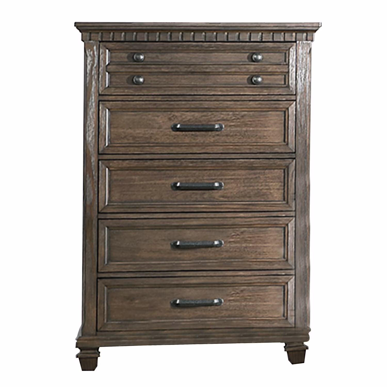 Benjara Ziv 54 Inch Classic 5 Drawer Tall Dresser Chest, Bar Handles, Brown Wood