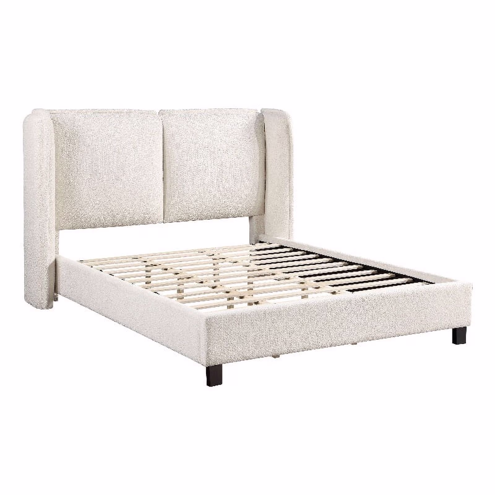 Furniture of America Paent Fabric Upholstered Platform Queen Bed in Beige