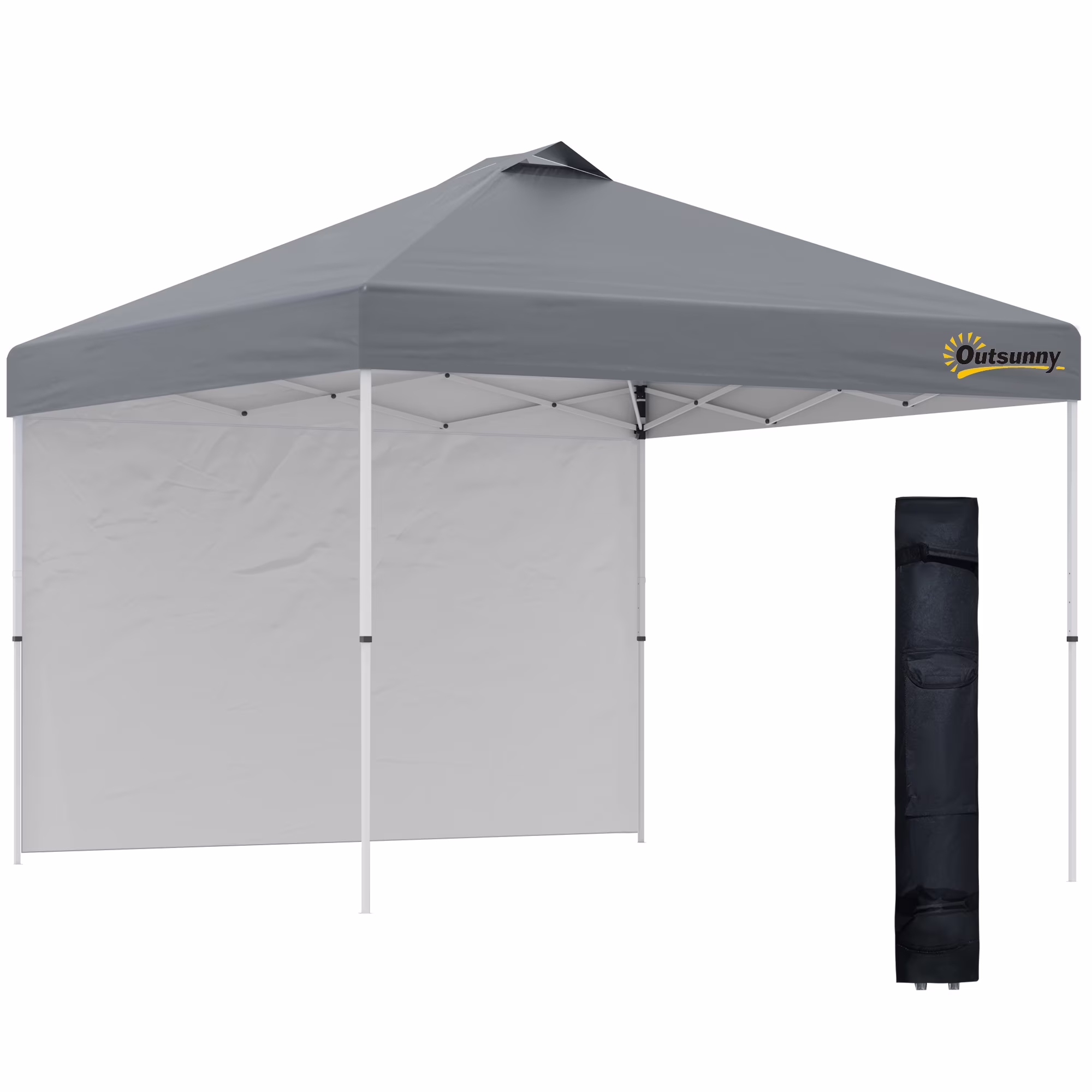 Outsunny 10' x 10' Pop-Up Canopy Tent with 1 Removable Sidewall, Commercial Instant Sun Shelter, Tents for Parties with Wheeled Carry Bag for Outdoor, Garden, Patio, Gray