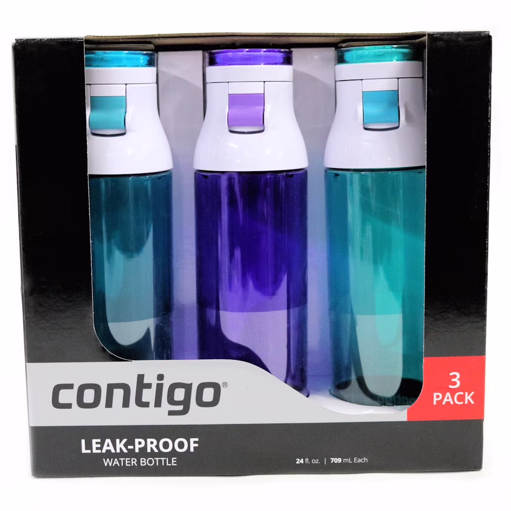 Contigo Jackson Water Bottles, 24oz, Vibrant Lilac/Turquoise Gem/Scuba, 3-Pack