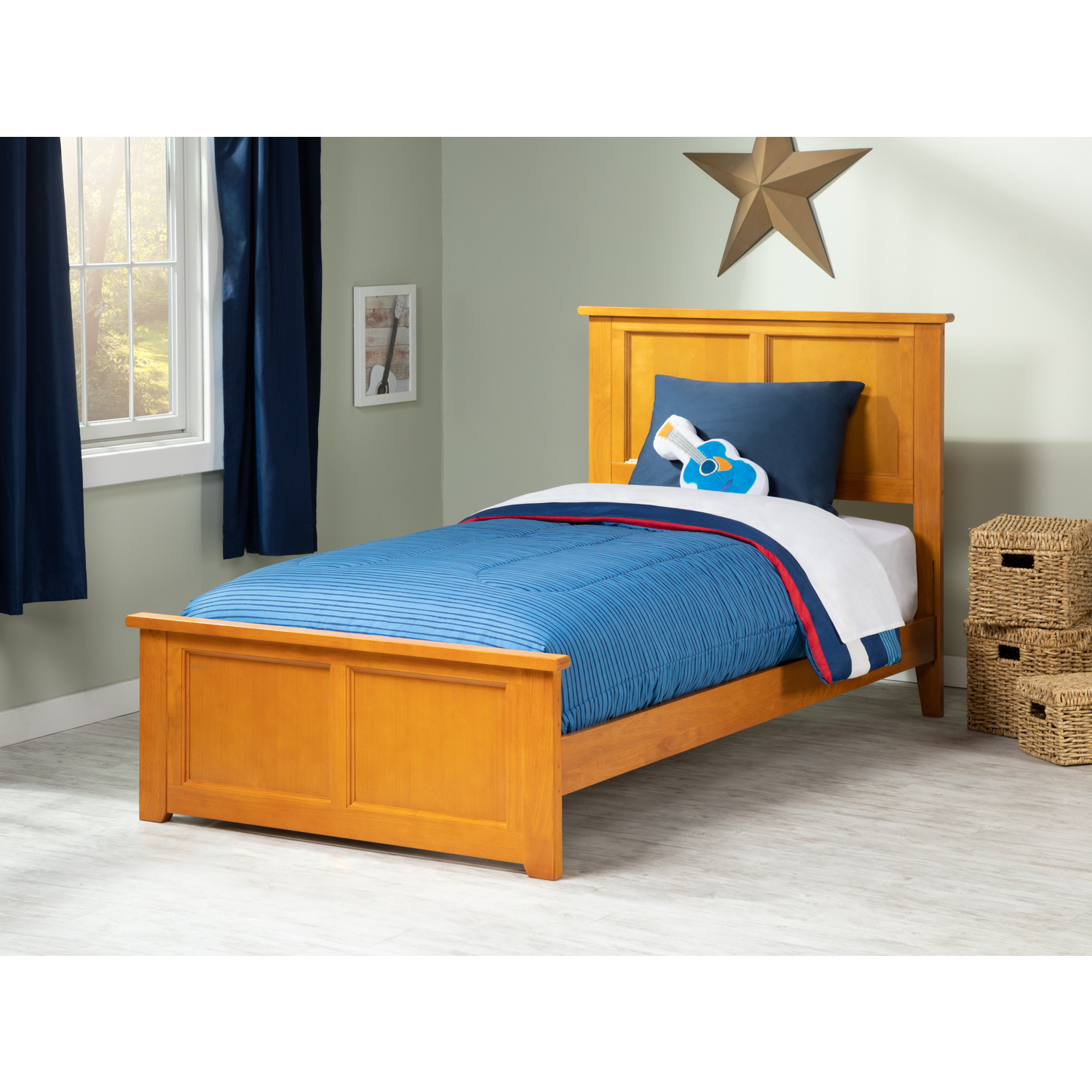 AFI Madison Caramel Solid Wood Foundation Bed with Matching Footboard, Twin