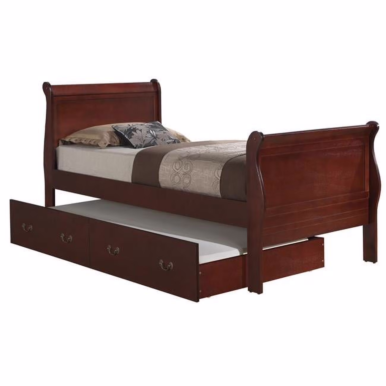 Passion Furniture Louis Philippe Cherry Twin Trundle Bed with Trundle
