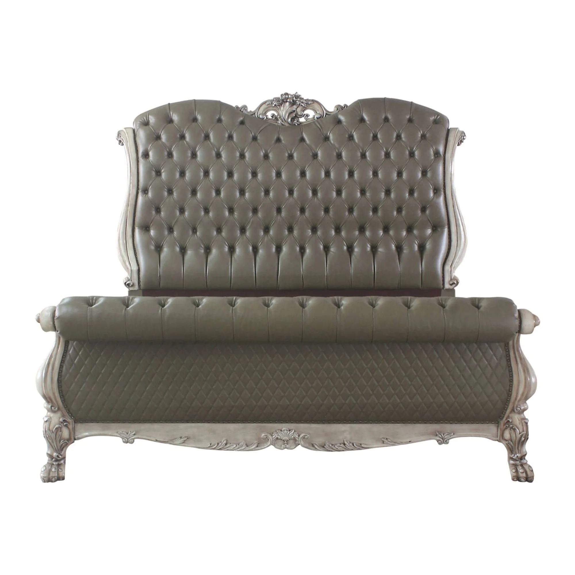 ACME Dresden Faux Leather Upholstered Eastern King Bed in Vintage Bone White