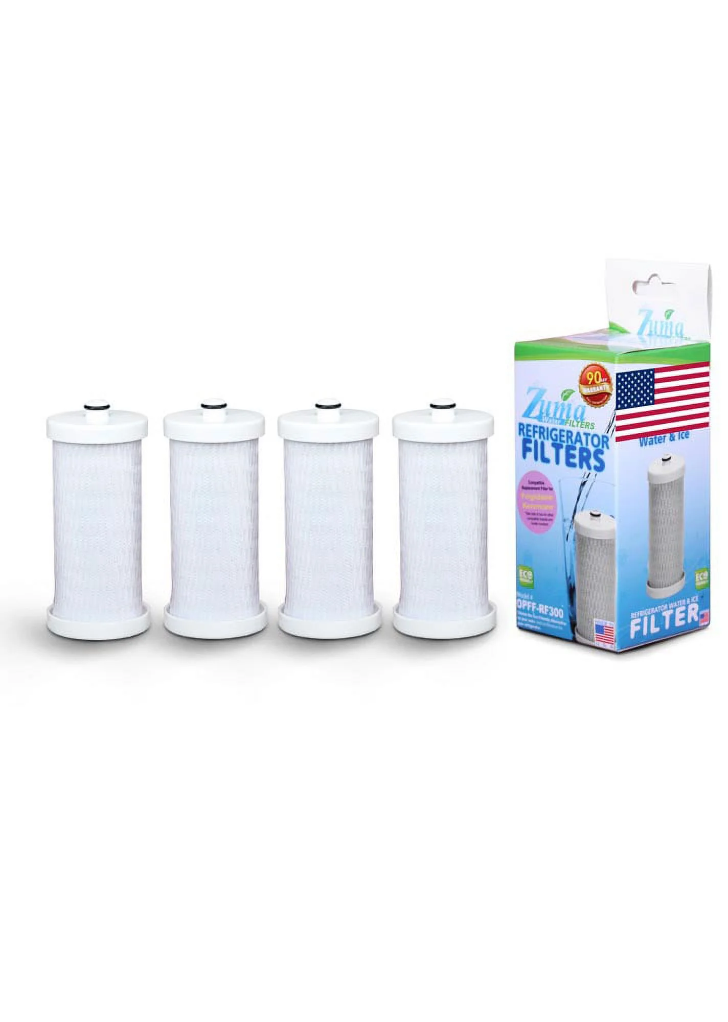 ZUMA Brand , Water and Ice Filter , Model # OPFF-RF300 , Compatible with FRS26R2AWA - 4 Pack - Made in U.S.A.