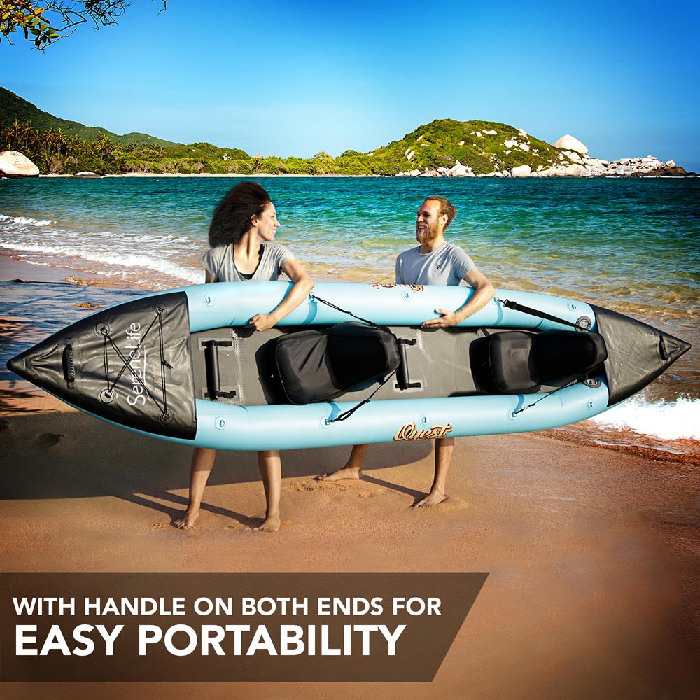 SereneLife 2 Person Inflatable Kayak - Double Kayak with Aluminum Paddles, Repair Kit - Aqua