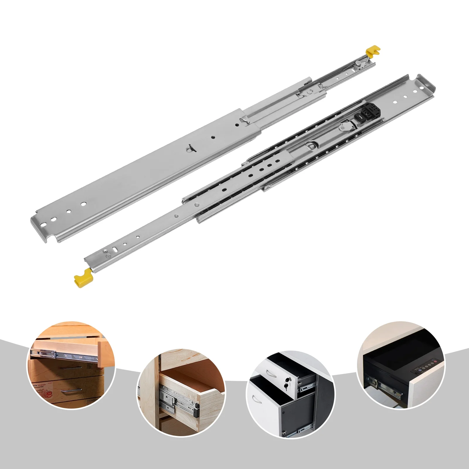 Miuameov 1 Pair Galvanized Heavy Duty Drawer Slides, 12 Inch Full Extension Ball Bearing Industrial Drawer Slides, 3 Section Drawer Tracks and Runners 500 lb Load Capacity Side Mount (With Lock)