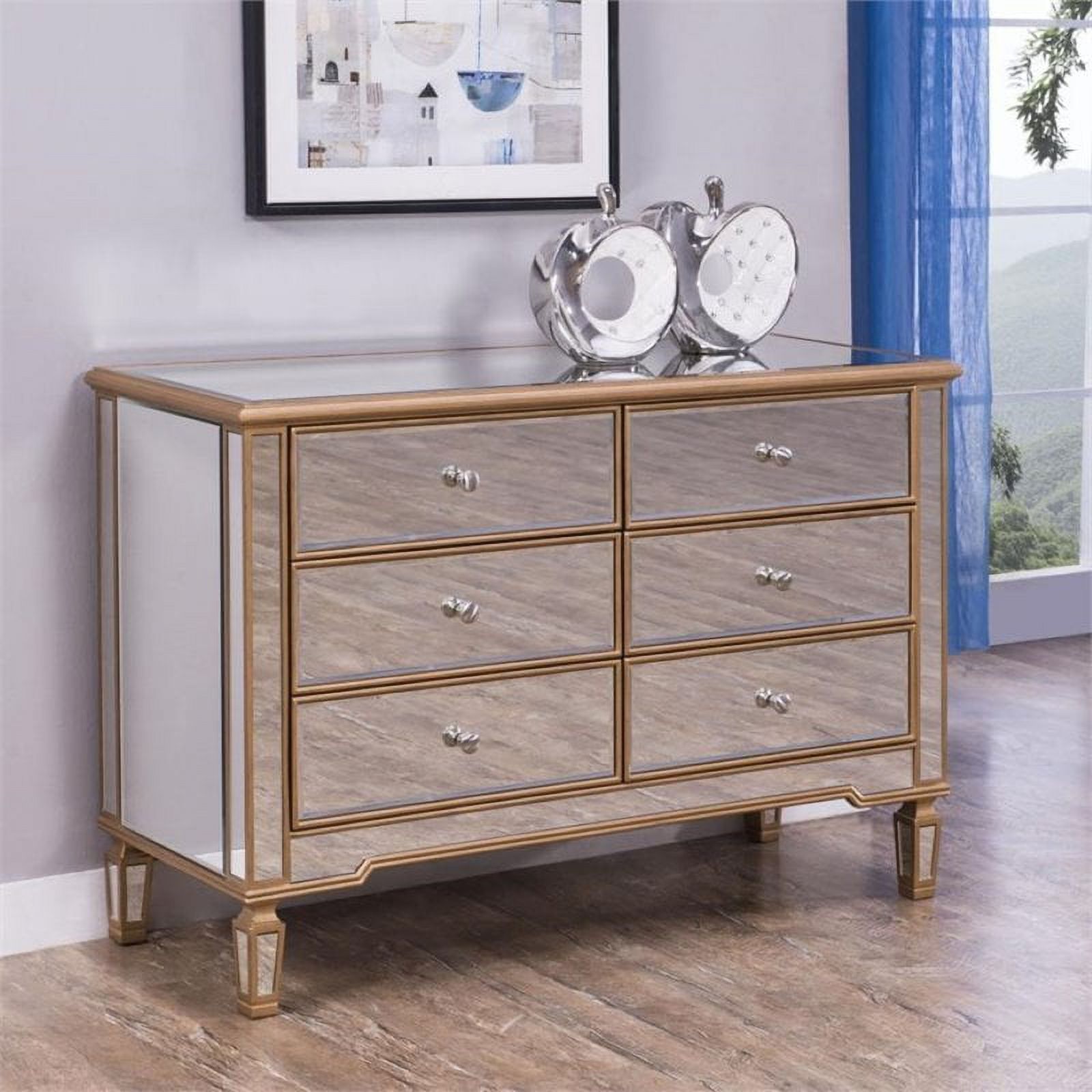 Elegant Decor  6 Drawer Dresser Gold Paint - Hand Rubbed - Antique Gold - 48 x 18 x 32 in.