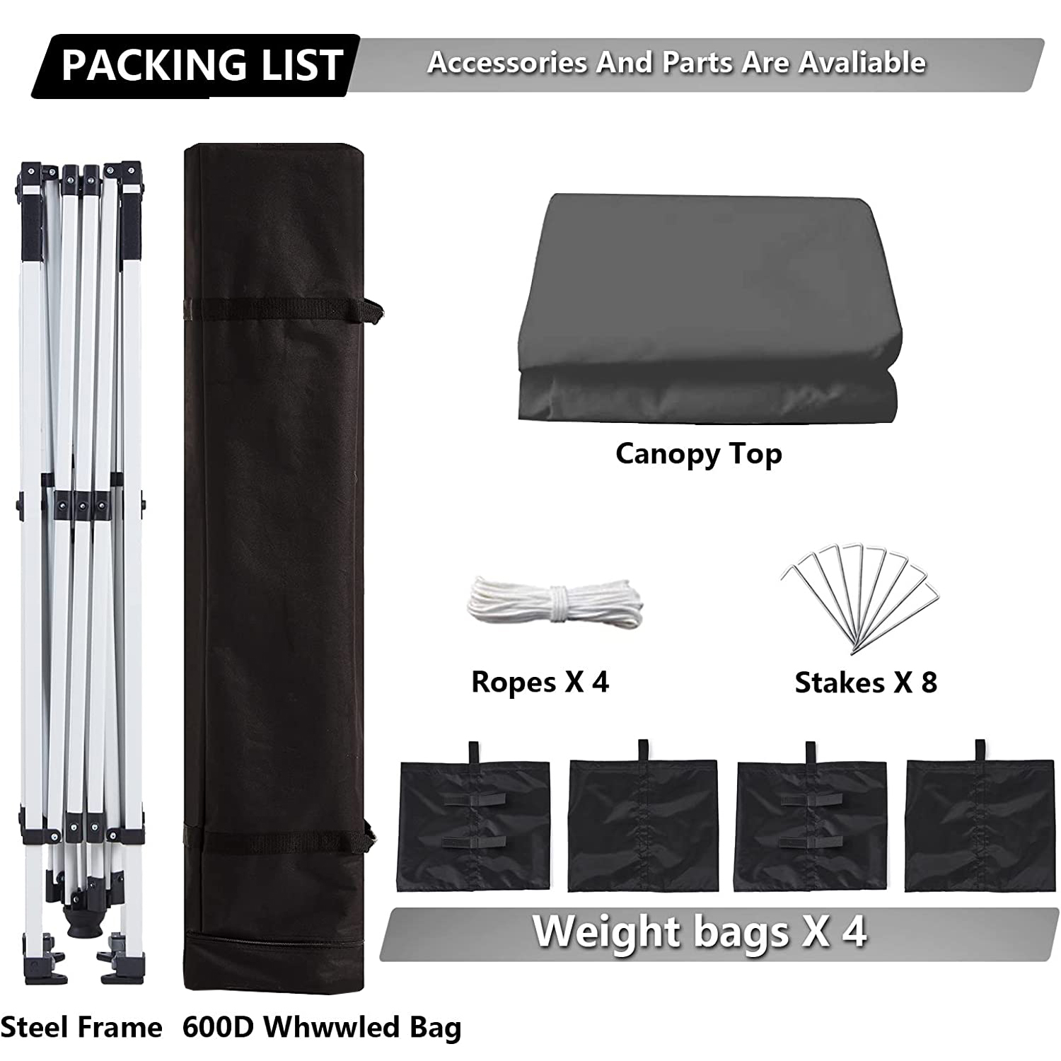 10'x10' Durable Pop-up Canopy Tent with 4 Weight Sandbags Black