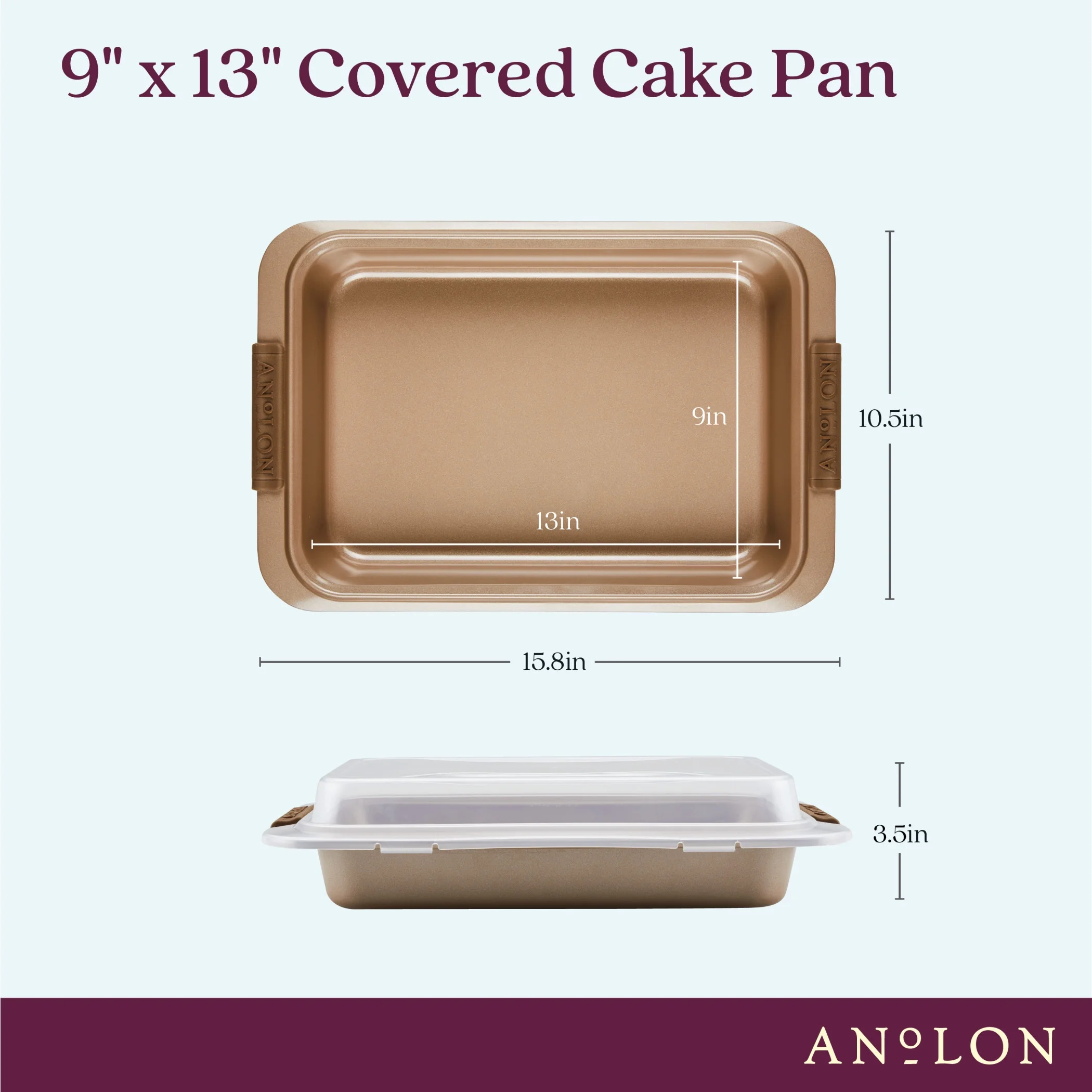 Anolon Advanced Bronze Nonstick Bakeware Cake Pan with Lid and Silicone Grips, 9-inch x 13-inch, Bronze