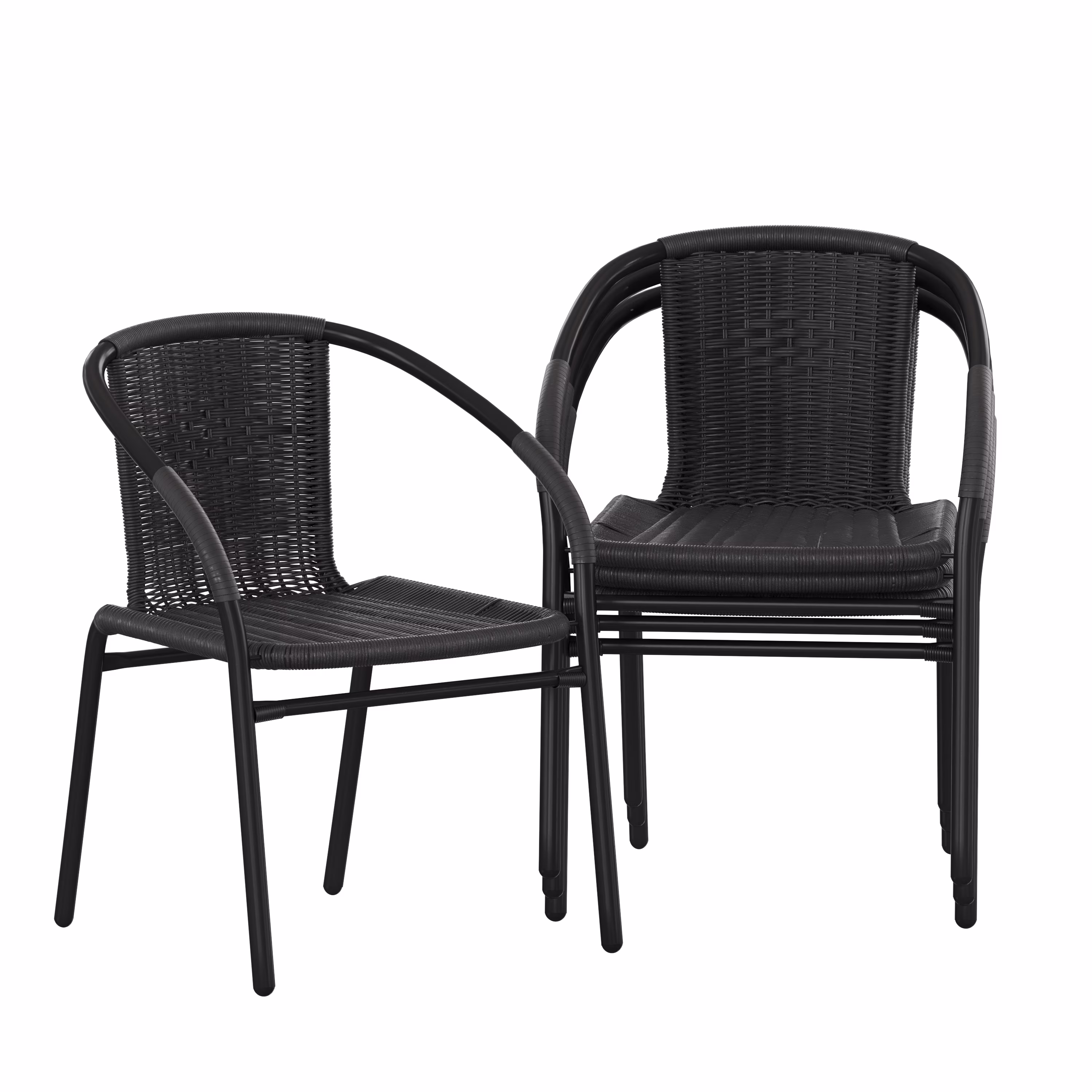 Flash Furniture Lila 4 Pack Black Rattan Indoor-Outdoor Restaurant Stack Chair
