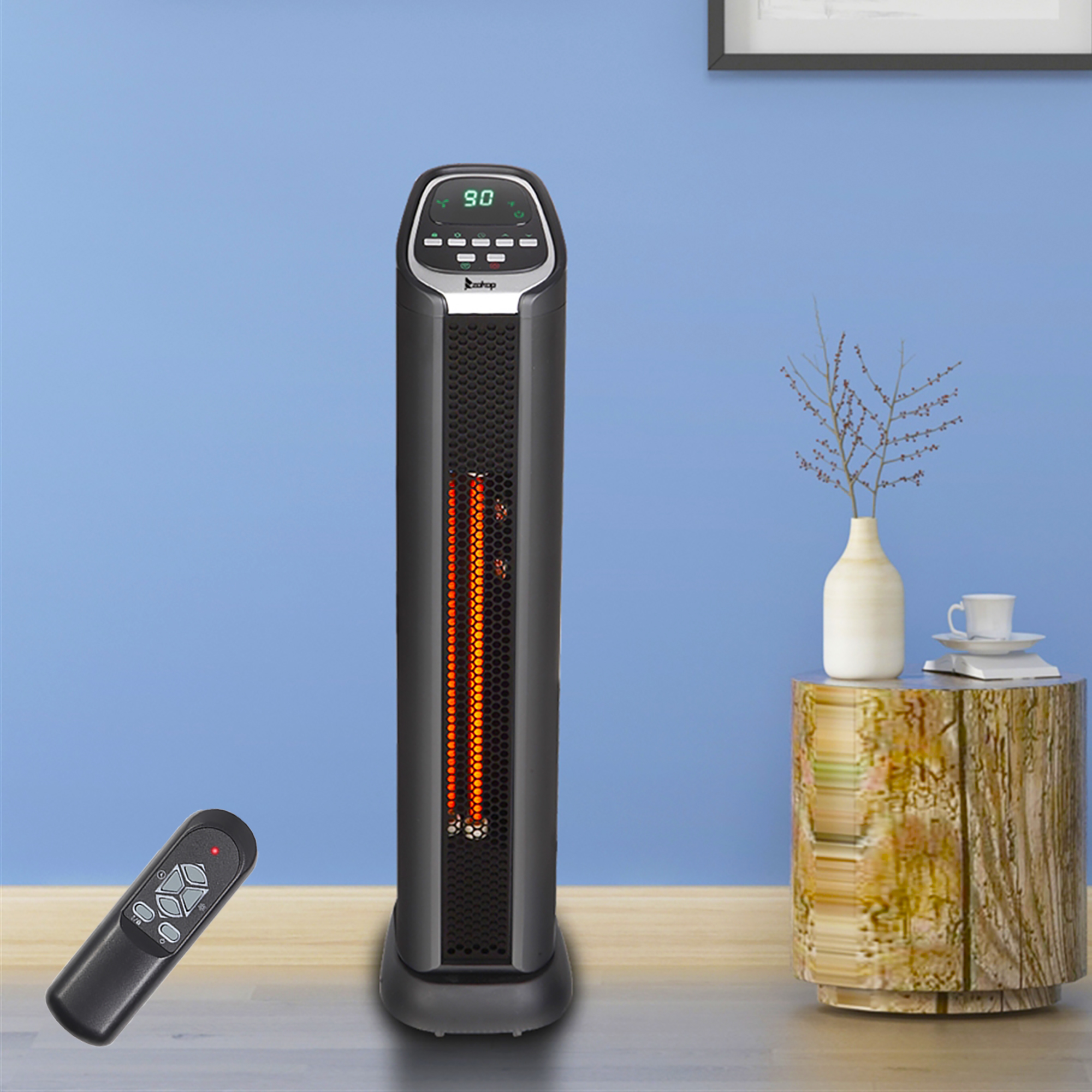 Heater for Inside, Seizeen 1500W Electric Heater with ECO & Fan Mode, Portable Heater for Small Room Adjust 50~90°F W/ 3 Heat Settings, Multi-Function Tower Infrared Space Heater for Home, 24''