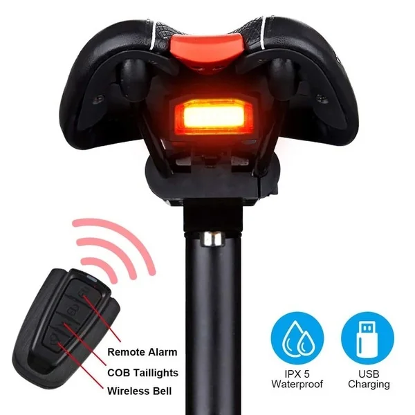 ODOMY USB Rechargeable Key Fob Controlled Bicycle Rear Light Cycling Anti-theft Alarm Warning Light