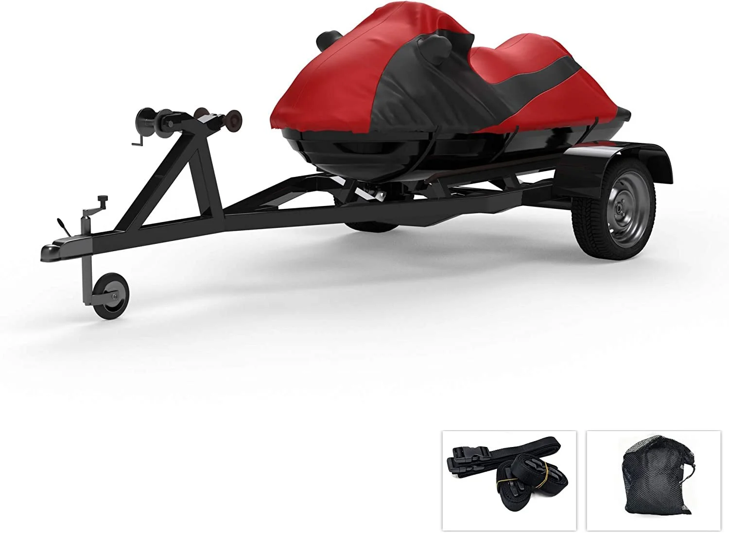 Custom Contour Fit Weatherproof Jet Ski Cover for Sea Doo LRV DI 2003 - RED/Black Color - All Weather - Trailerable - Protect from Rain & Sun! Includes Trailer Straps & Storage Bag