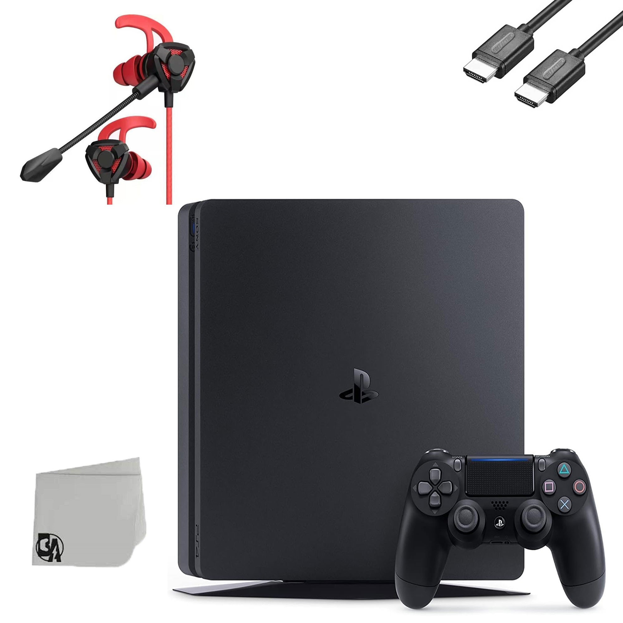 Sony PlayStation 4 Slim 1TB Black Gaming Console + G9 Earbuds With Microphone BOLT AXTION Bundle Used