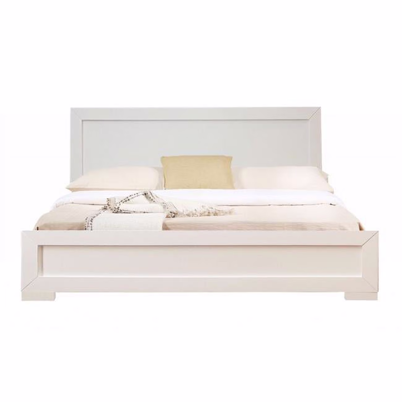 Wood Platform Bed, White - Queen Size