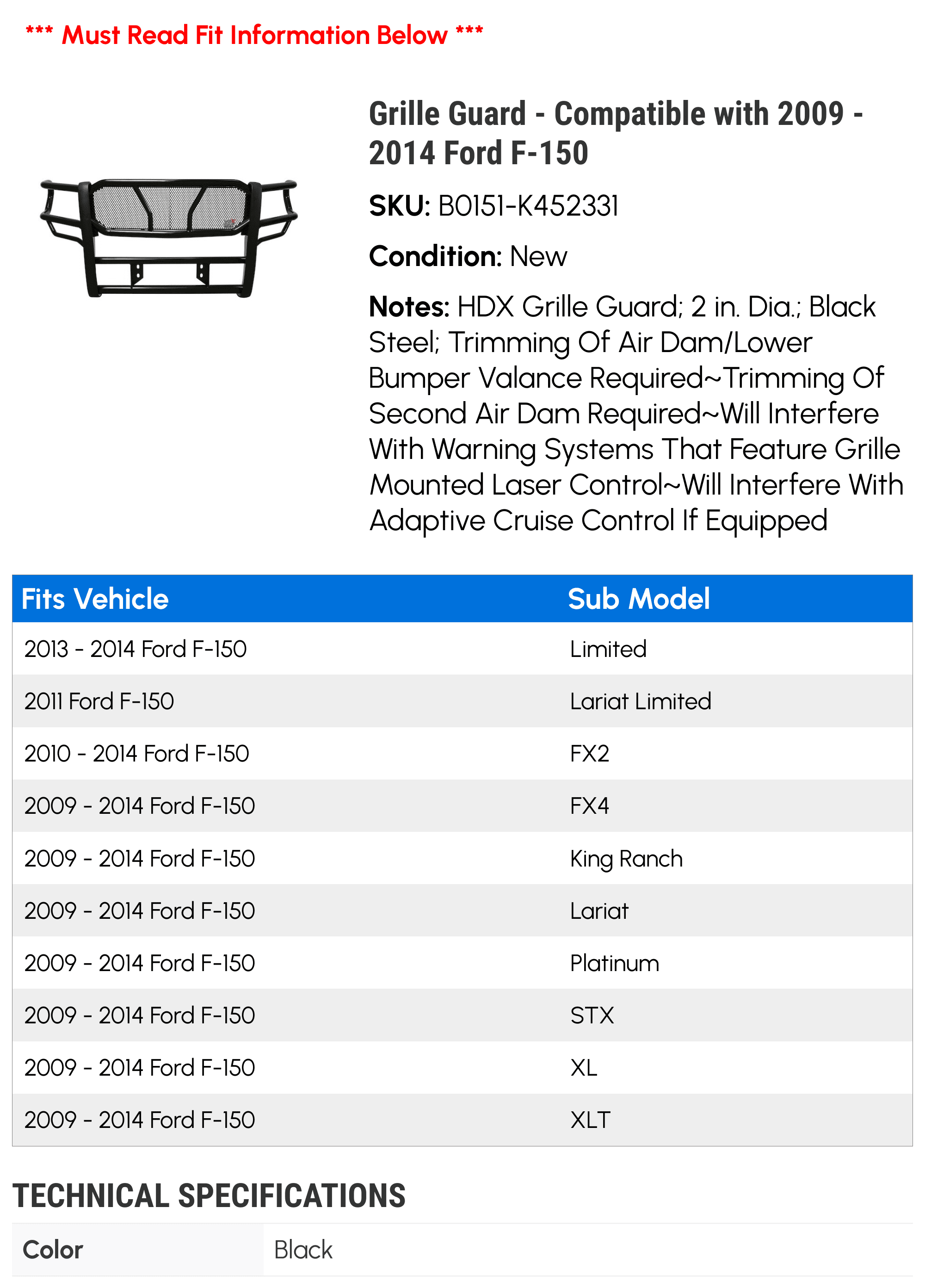 Grille Guard - Compatible with 2009 - 2014 Ford F-150 2010 2011 2012 2013