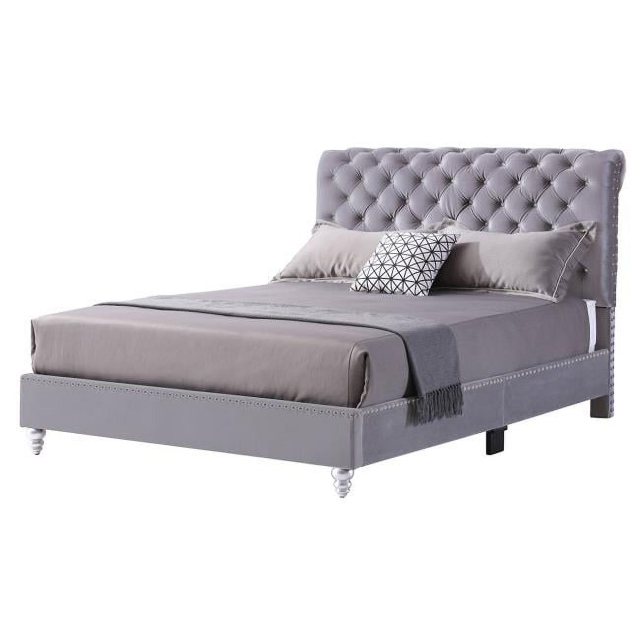 Passion Furniture Maxx Gray Tufted Upholstered Queen Panel Bed
