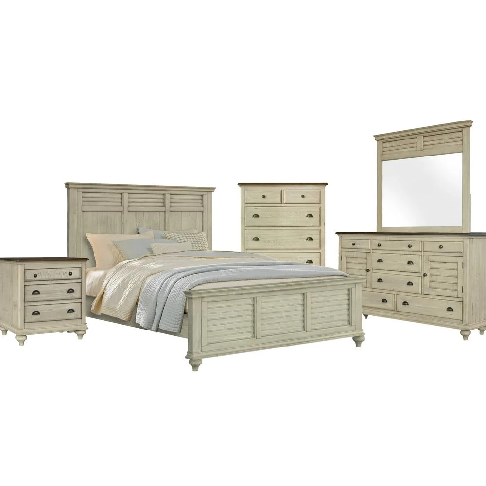 Sunset Trading Shades of Sand 5-Piece Wood King Bedroom Set in Cream Puff/Walnut