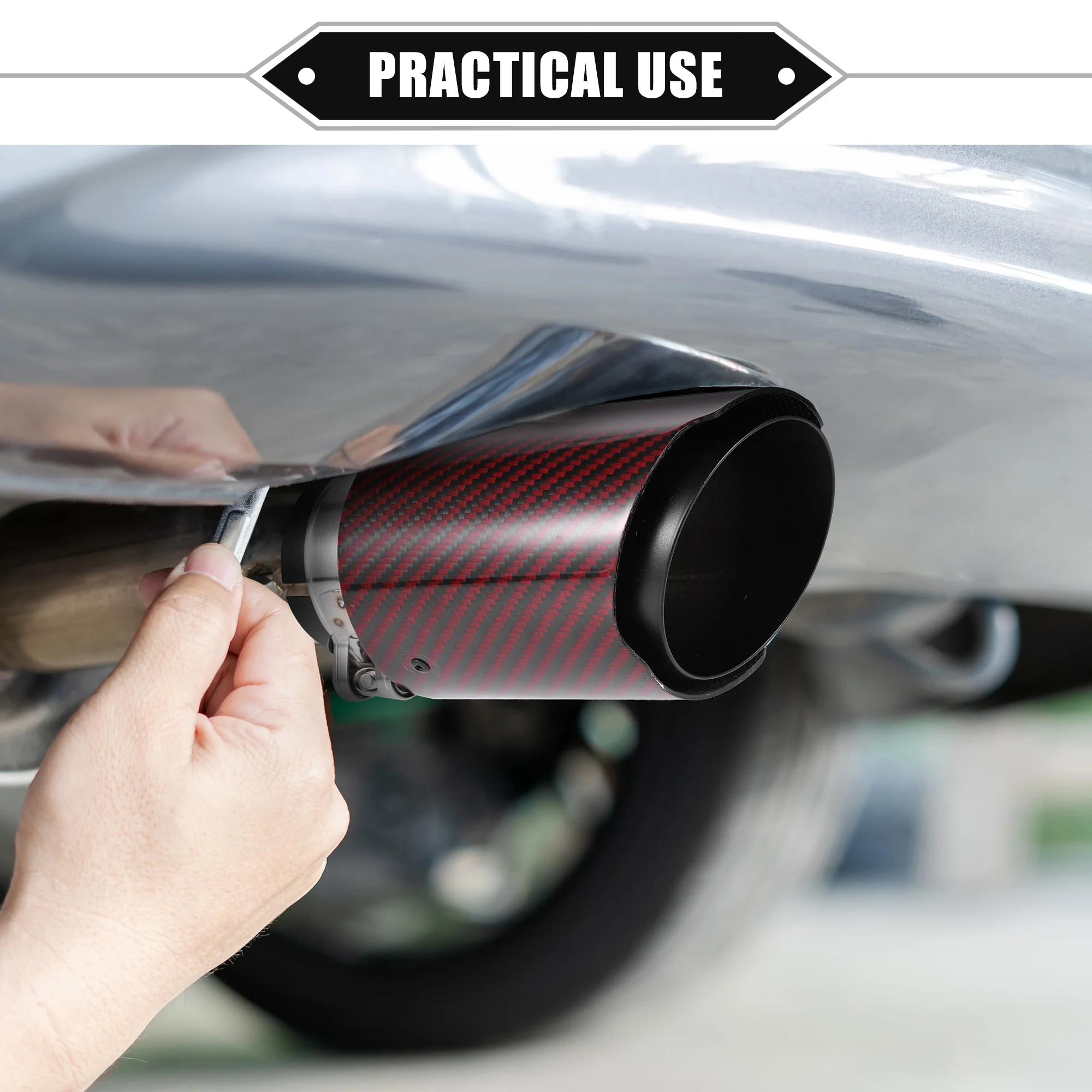 Unique Bargains Car Exhaust Tip Tail Pipe 2.4 Inch Inlet 3.7 Inch Outlet Universal Carbon Fiber Pattern Red Black