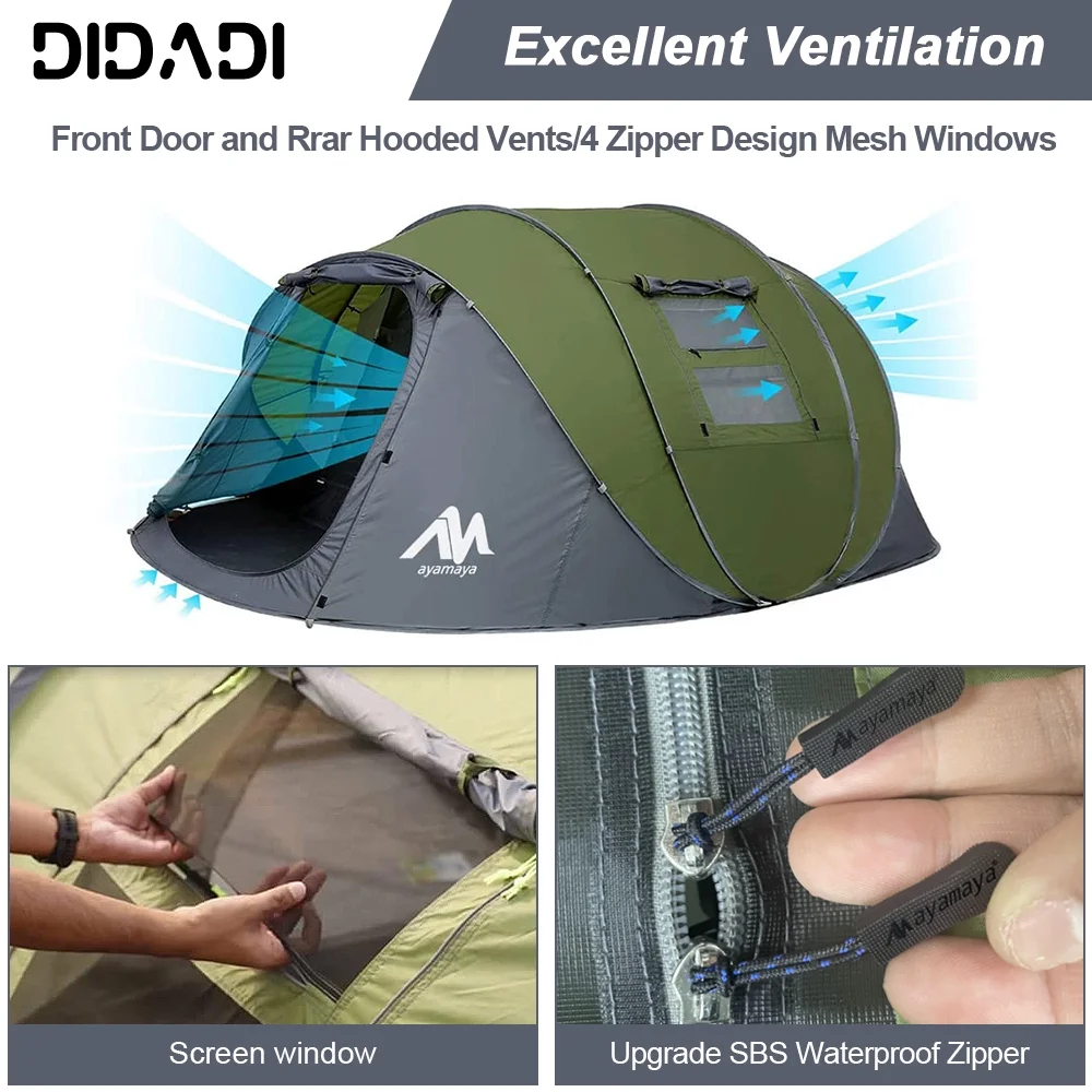 Didadi Pop Up Tent 6 Person Easy Pop Up Tents for Camping with Vestibule, Double Layer Waterproof Instant Setup Popup Tent Big Family Camping Tents