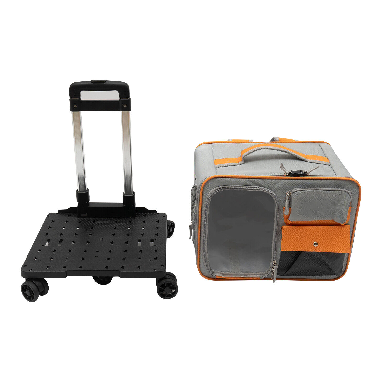 Grey Small Pet Carrier with Wheels Foldable Pet Carrier Bag with Telescopic handle