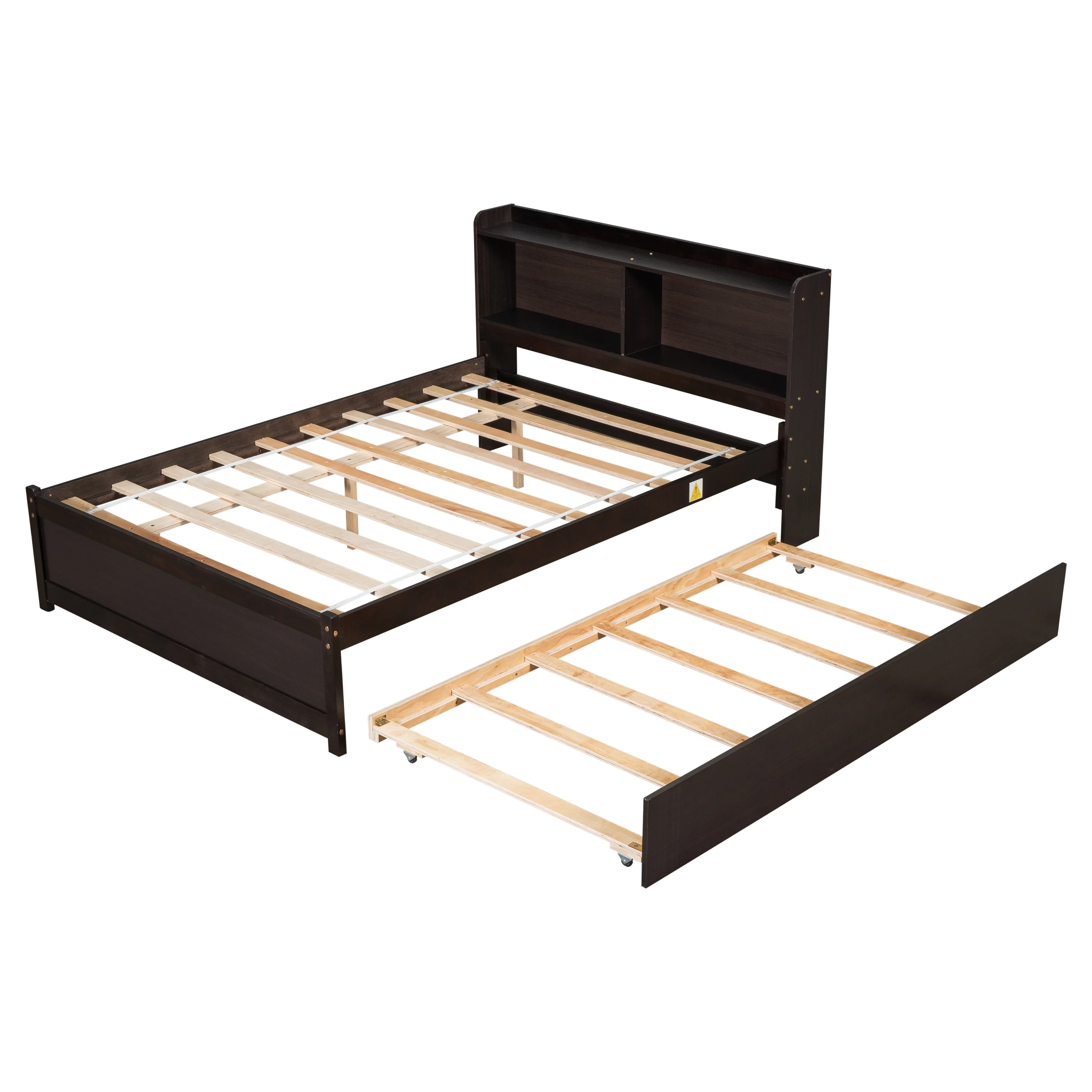 Dcenta Full Bed with Trundle,Bookcase,Espresso