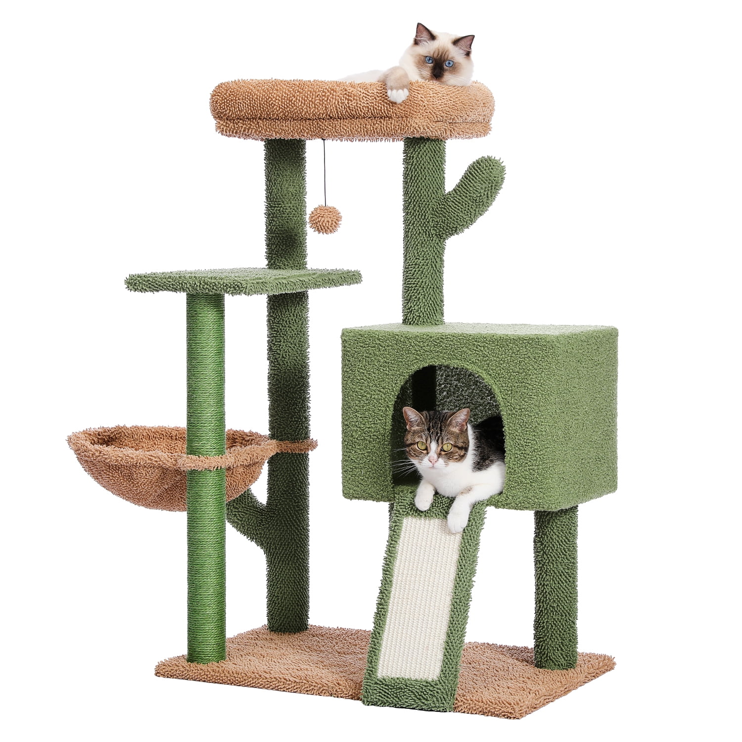 Cat Tree 27.6 inches with Cactus Scratching Posts, Creative Scratching Posts, Stylish Cat Tree, with Ball and Cat House Green