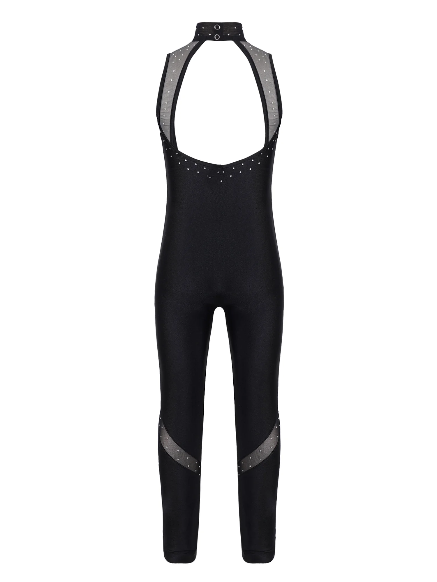 YiZYiF Girls Mesh Patchwork Gymnastic Jumpsuit Faux Diamonds Decor Skating Leotard