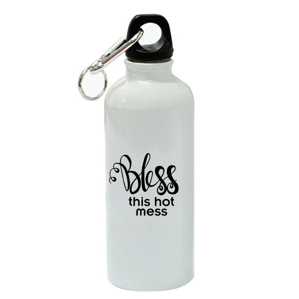 Bless This Hot Mess White Aluminum Sports 20 oz Water Bottle