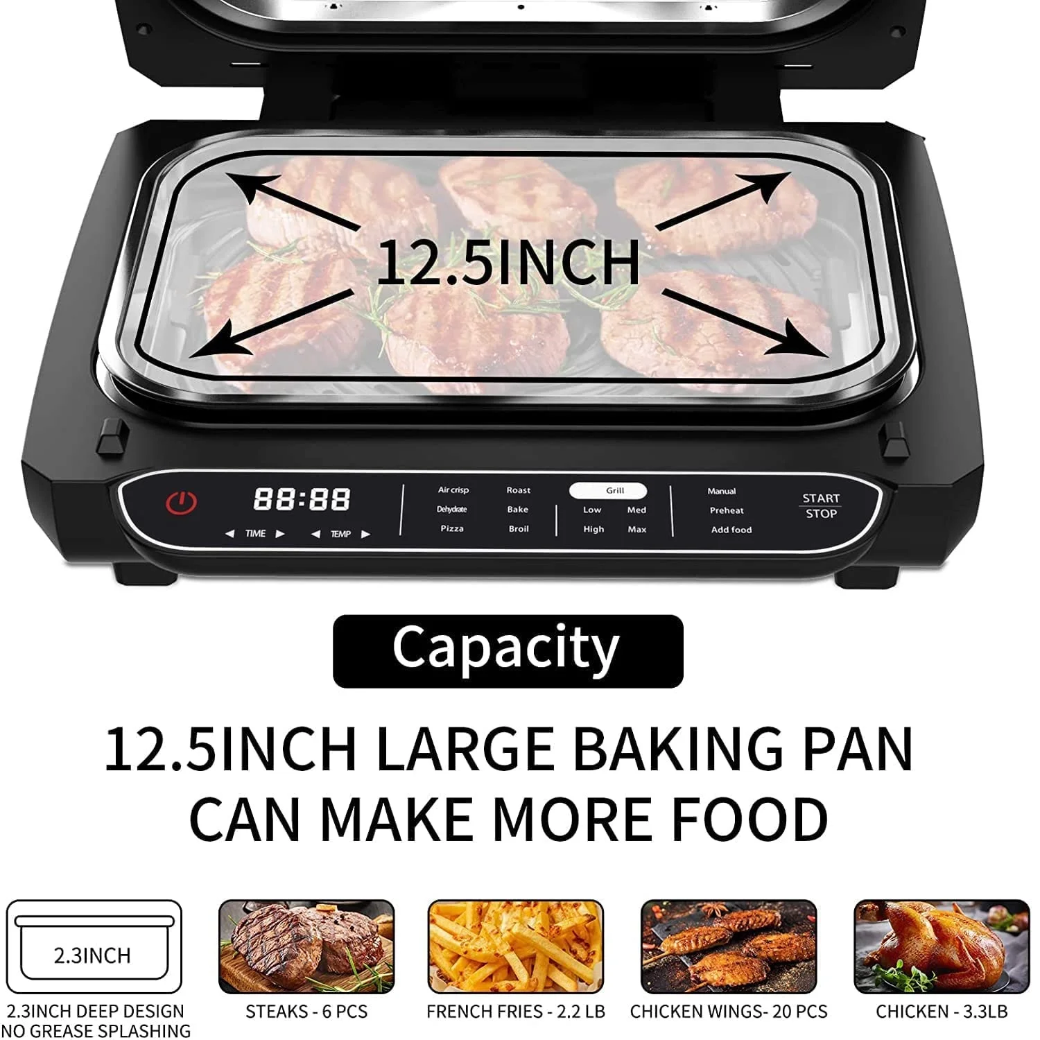 Smart Air Fryer Indoor Grill Combo, 7-in-1 Electric Grills Smokeless & Oilless Cooker, Roast, & Bake Temp & Time Control Grills, with Removable Non-stick Grill Plate