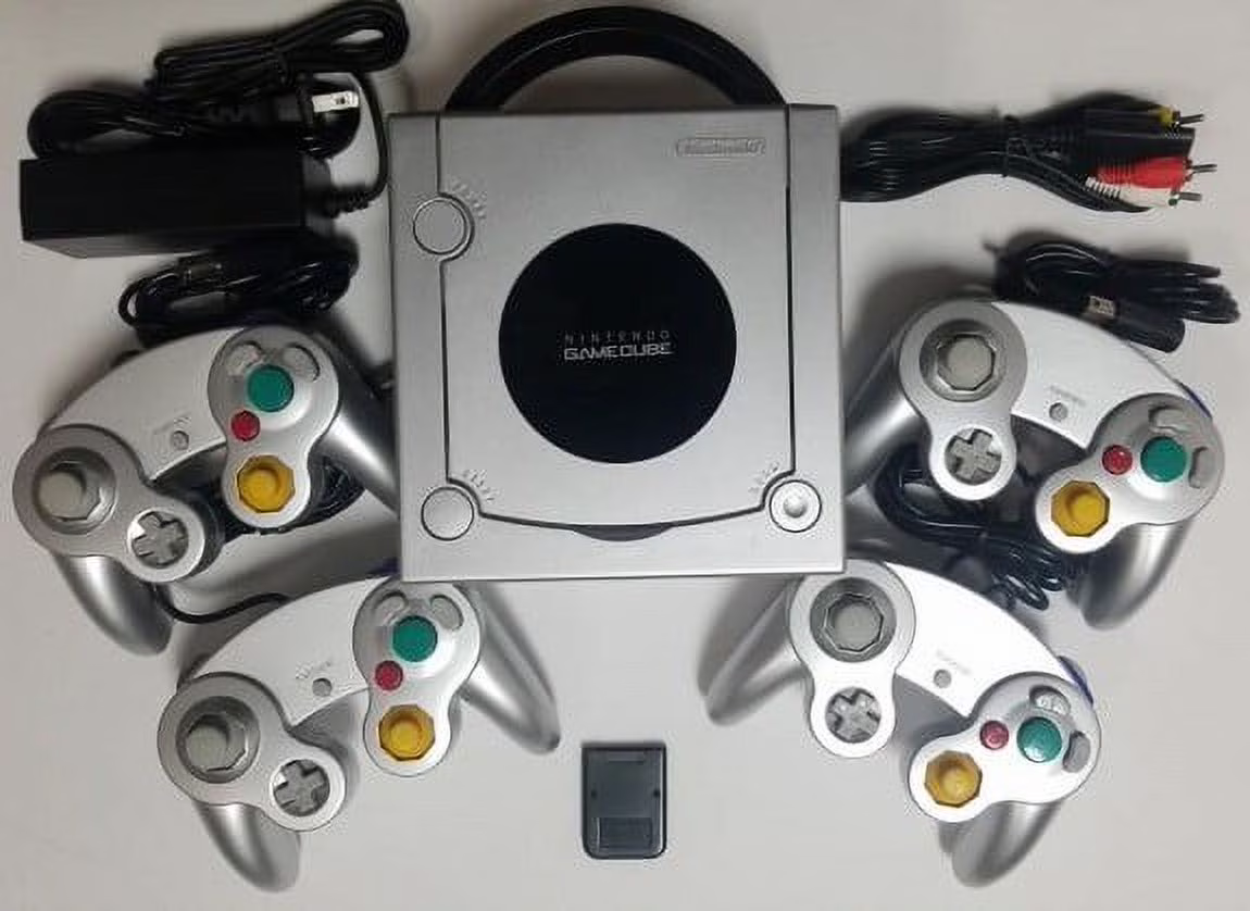 Silver Nintendo Gamecube Bundle / Four Controllers / Memory Card (Used)