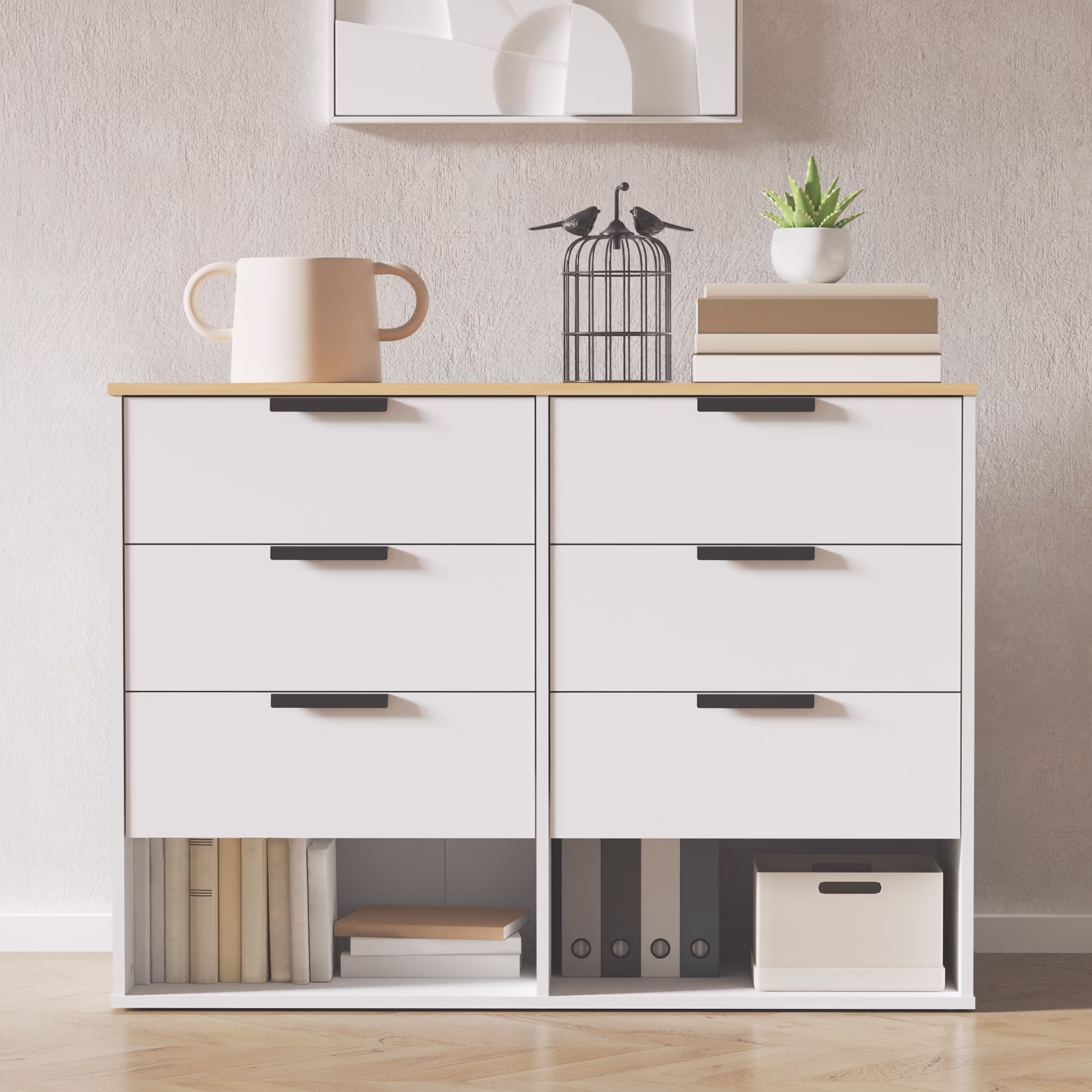 SunsGrove 6 Drawer Dresser for Bedroom, Modern Chest of Drawers, Wood Storage Dresser Cabinet for Living Room, Hallway, and Children's Room, White