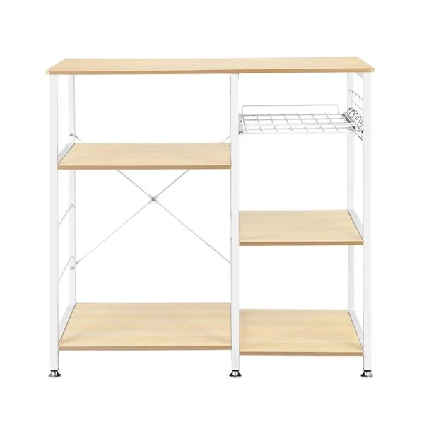 Fithood 3-Tier Kitchen Baker's Rack Utility Microwave Oven Stand Storage Cart Workstation Shelf White Oak