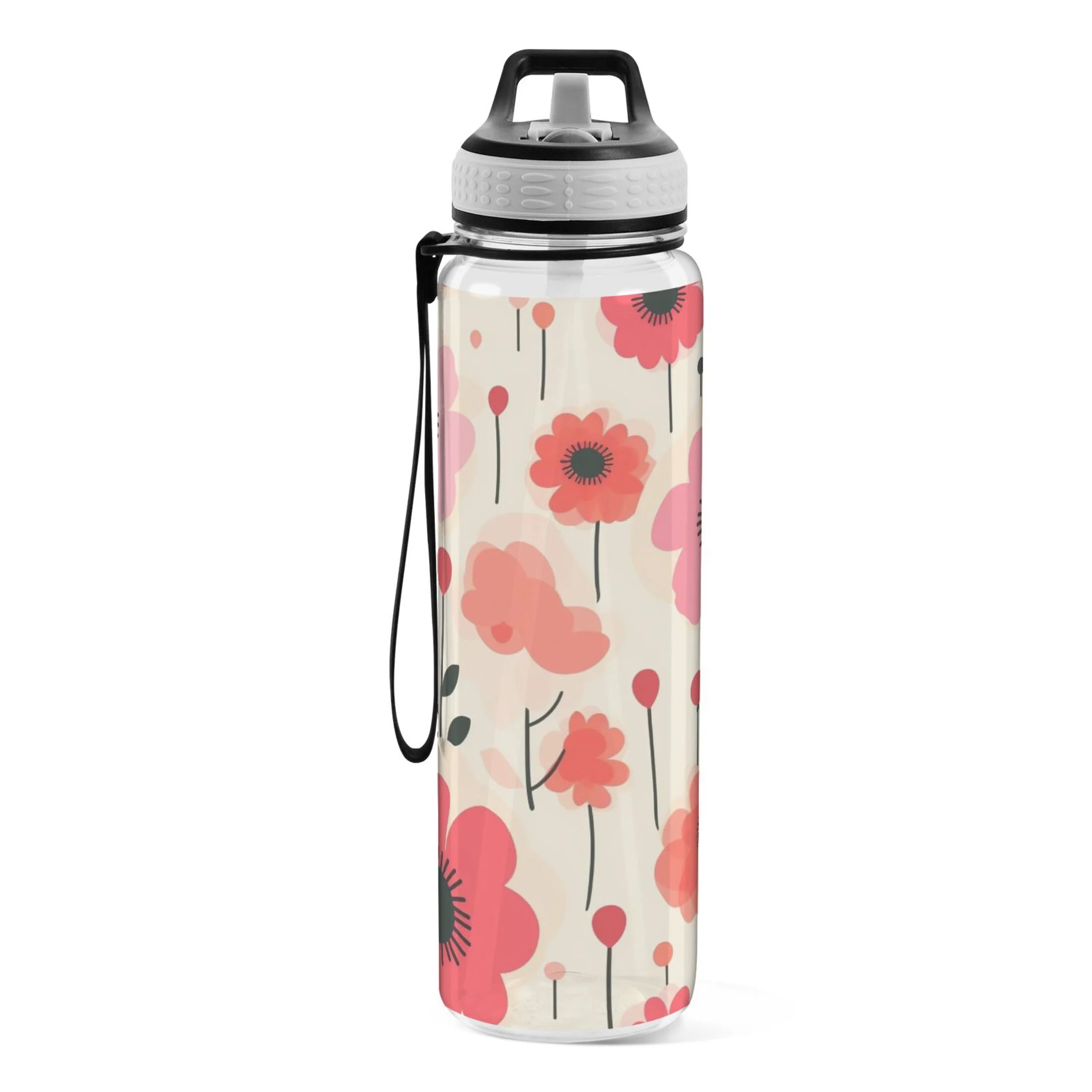 Beautiful Floral 32oz Water Bottles with Straw Tritan Leakproof Sports Bottle BPA Free Clear for Fitness Gym Swimming Cycling