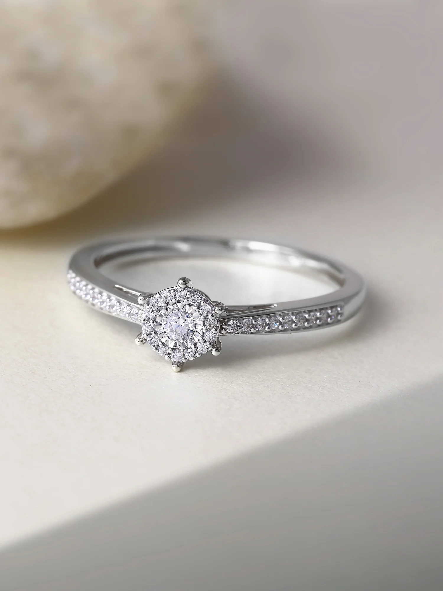 Imperial S925 Sterling Silver 1/8 CT TW Diamond Halo Promise Ring