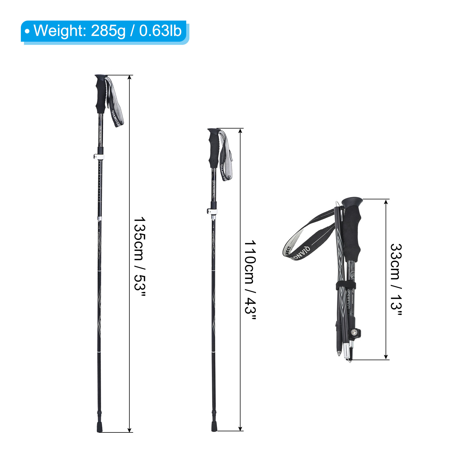 Uxcell Trekking Poles, Collapsible Hiking Pole 53 Inch Telescopic White 2Pack