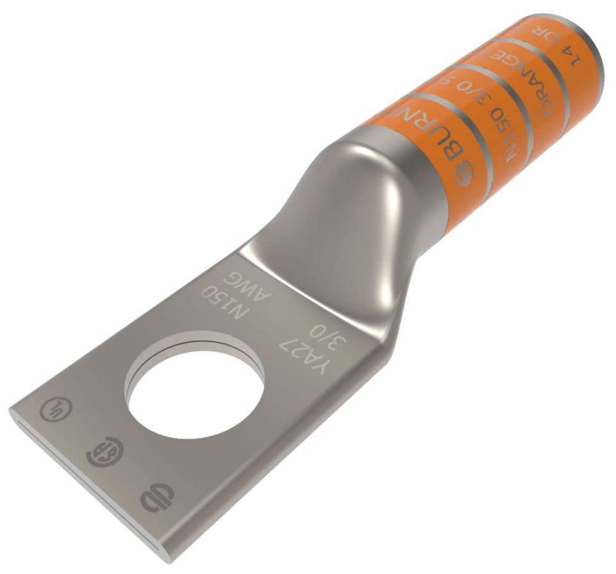 YA27 One Hole Hylug Code Conductor Long Barrel Uninsulated Copper Compression Terminal, 3/0 AWG Conductor, 1/2