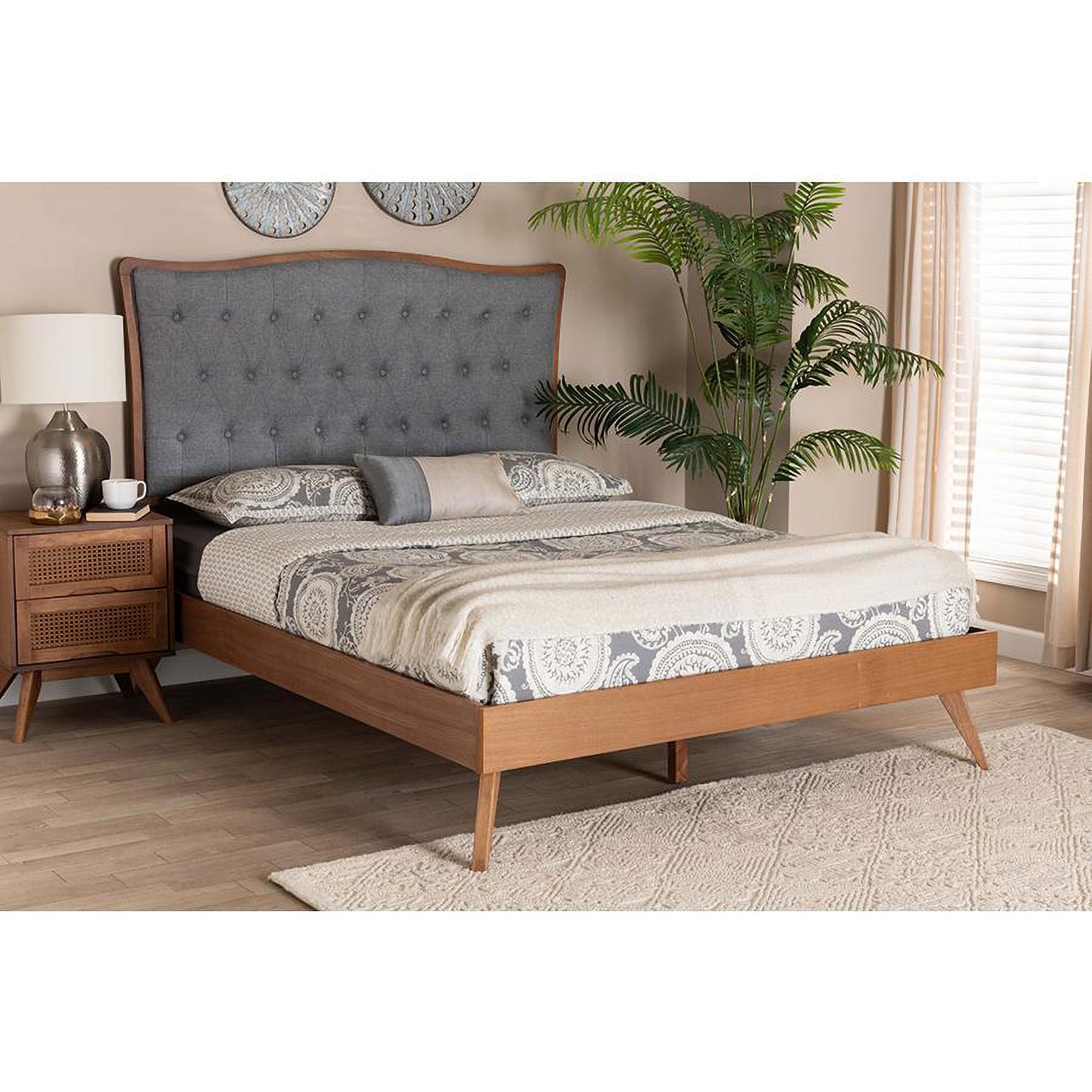 Baxton Studio Malle Gray Fabric and Walnut Brown Wood King Size Platform Bed