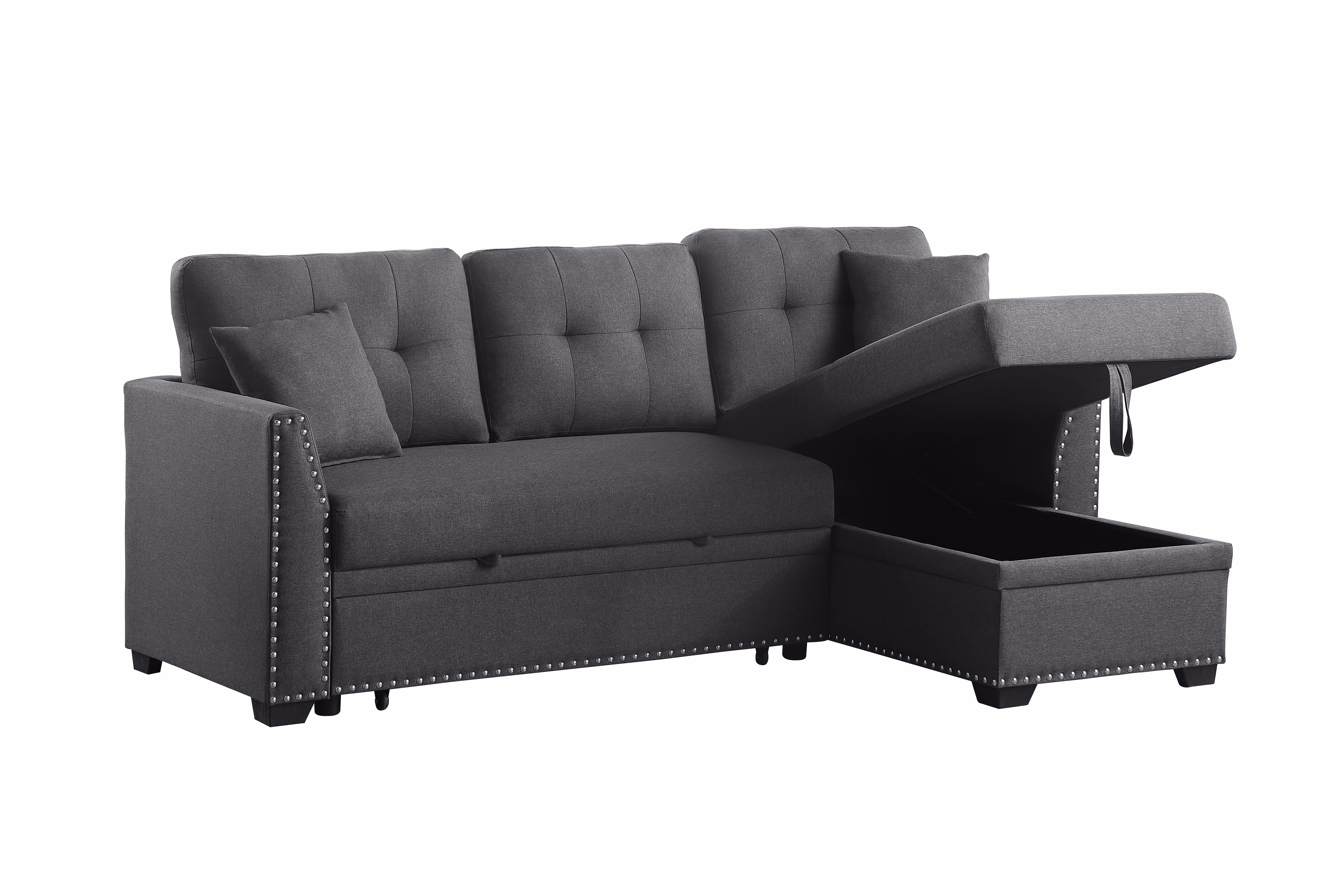 Alexent Sleeper Sofa- Convertible Sectional with Reversible Storage Chaise and Pull-Out Bed -DARK GRAY