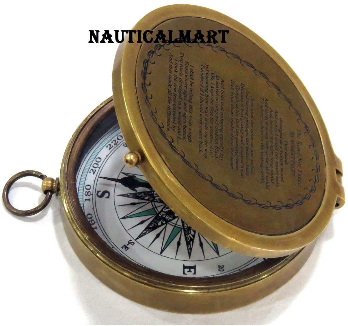 NauticalMart Engraved Poem Compass, Pocket Compass, Brass Compass with Leather Case, Pirates Compass, Gift Compass, Camping Compass