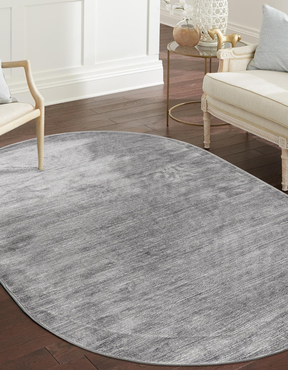 Rugs.com Finsbury Collection Rug – 5' 3 x 8' Oval Gray Medium Rug Perfect For Living Rooms, Large Dining Rooms, Open Floorplans