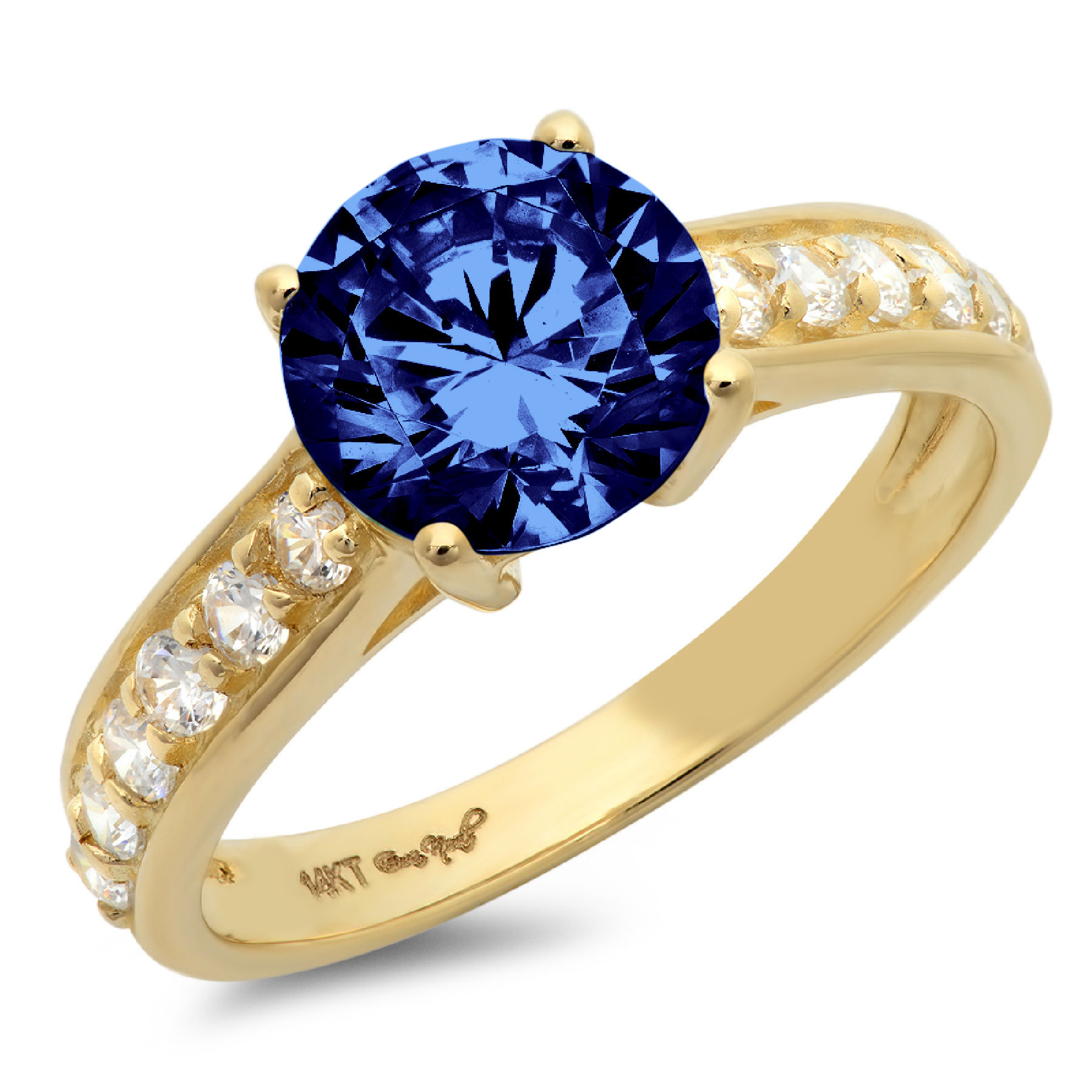 2.18ct round cut blue simulated tanzanite 18k yellow gold anniversary engagement ring size 10.5