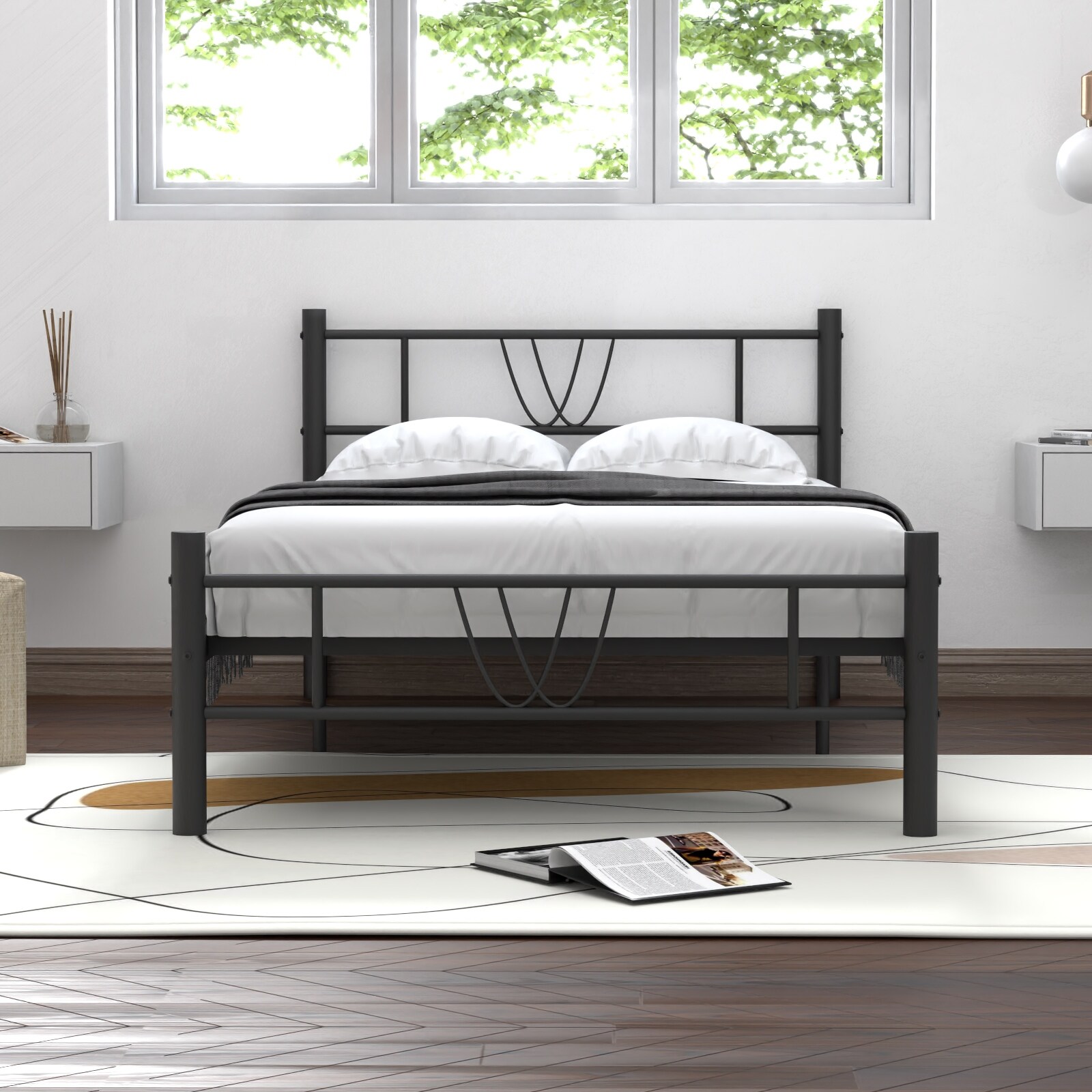 Metal Heavy Duty Metal Bed Frame Platform Bed with Headboard and Footboard Twin
