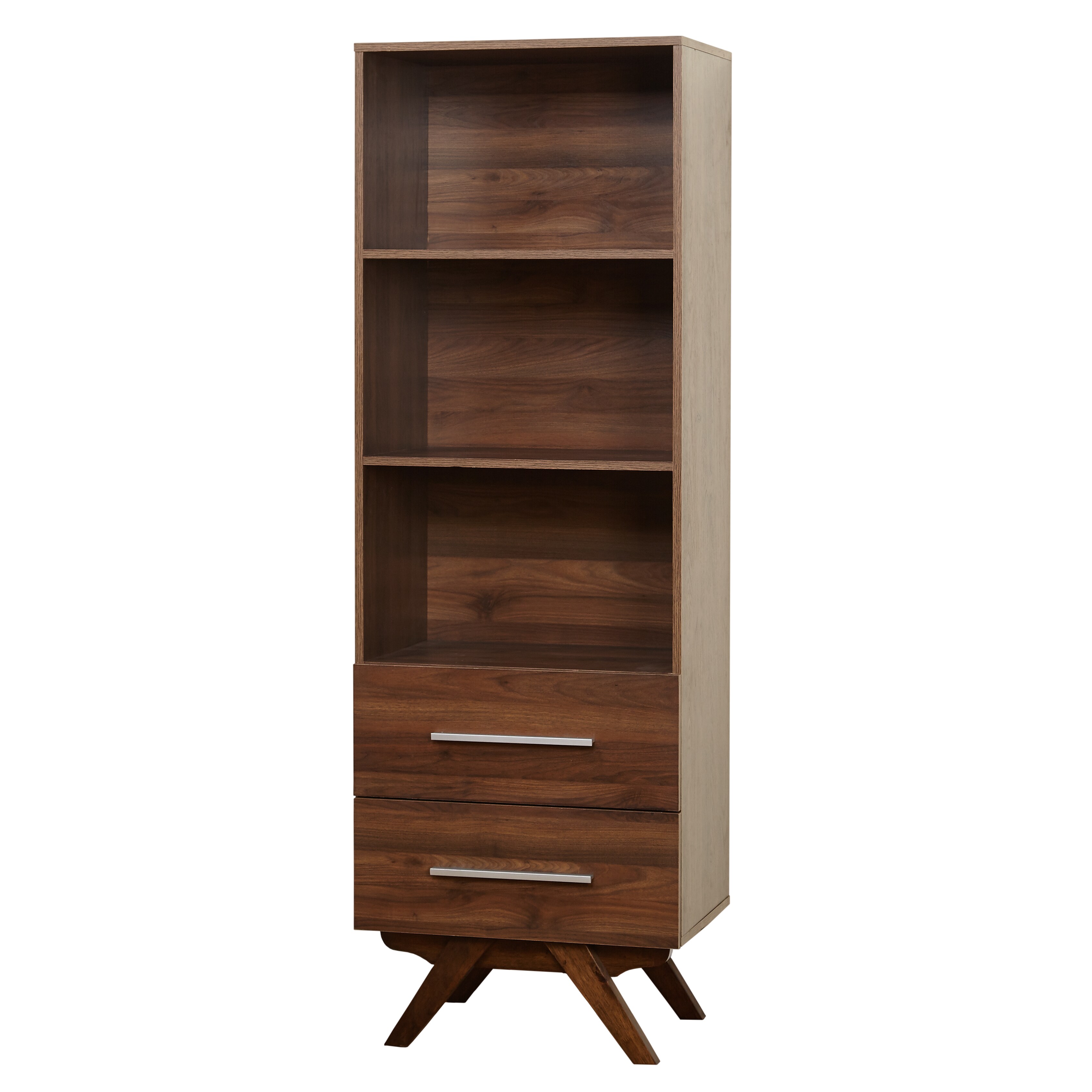 Simple Living  Ashfield Mid Century Walnut finish Bookshelf Tower with Two (2) drawers
