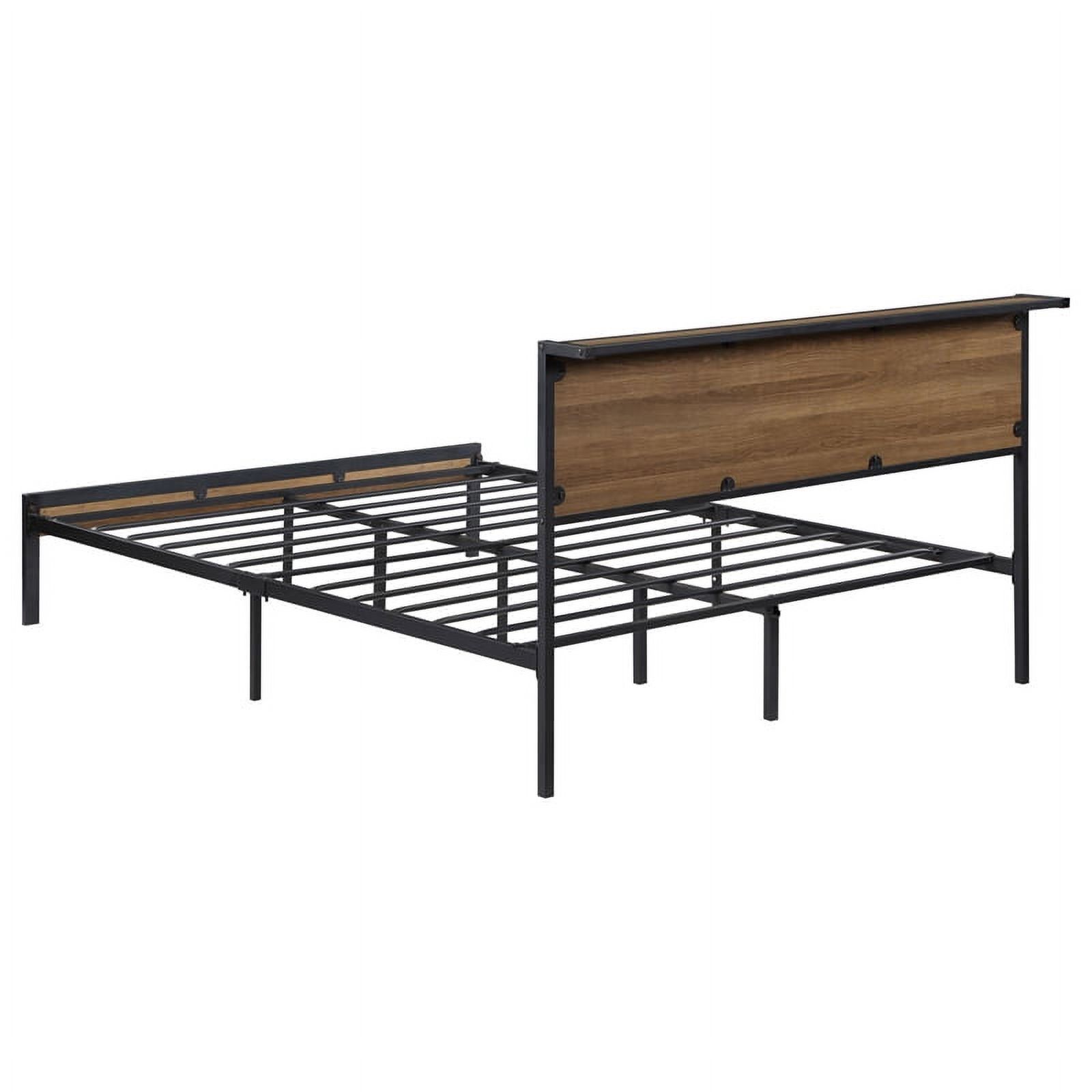 Pemberly Row Metal Frame Queen Platform Bed in Light Oak and Black