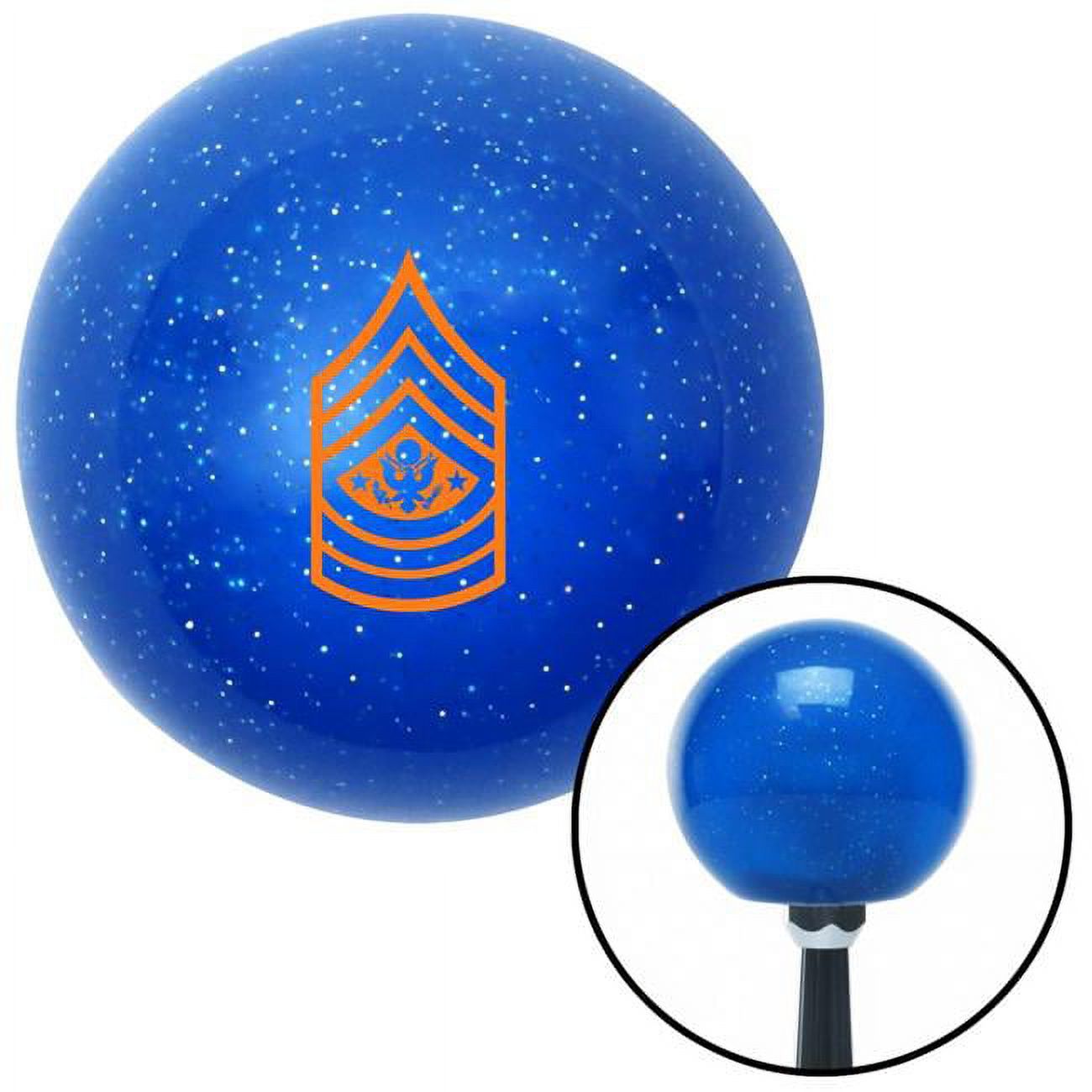 American Shifter  Orange Sergeant Major of the Army Blue Metal Flake Shift Knob with M16 x 1.5 Insert Brody