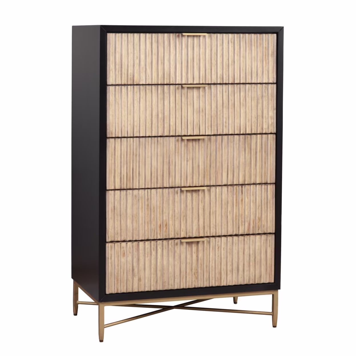 Chest with 5 Corrugated Drawers and Metal Base, Black- Saltoro Sherpi