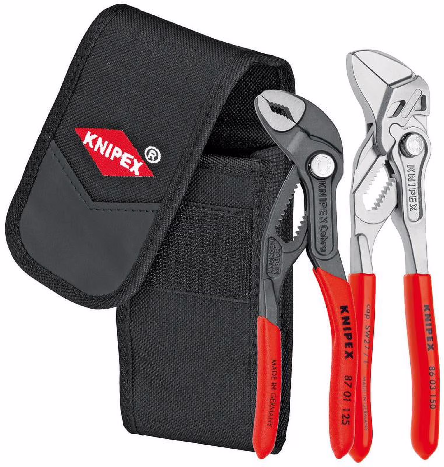 Knipex Tools 00 20 72 V01, Mini Cobra Pliers and Pliers Wrench 2-Piece Set with Belt Pouch