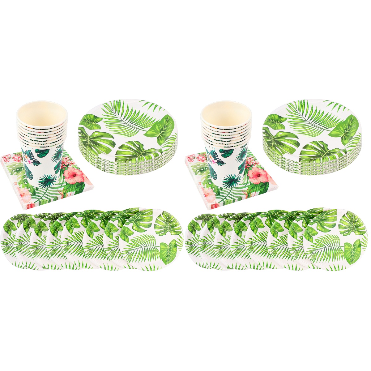 NICEXMAS 2 Sets  Party Paper Dish Plate Decorative Hawaii Printing Dishware Beautiful Birthday Party Supplies for Home Party Celebration (Green)