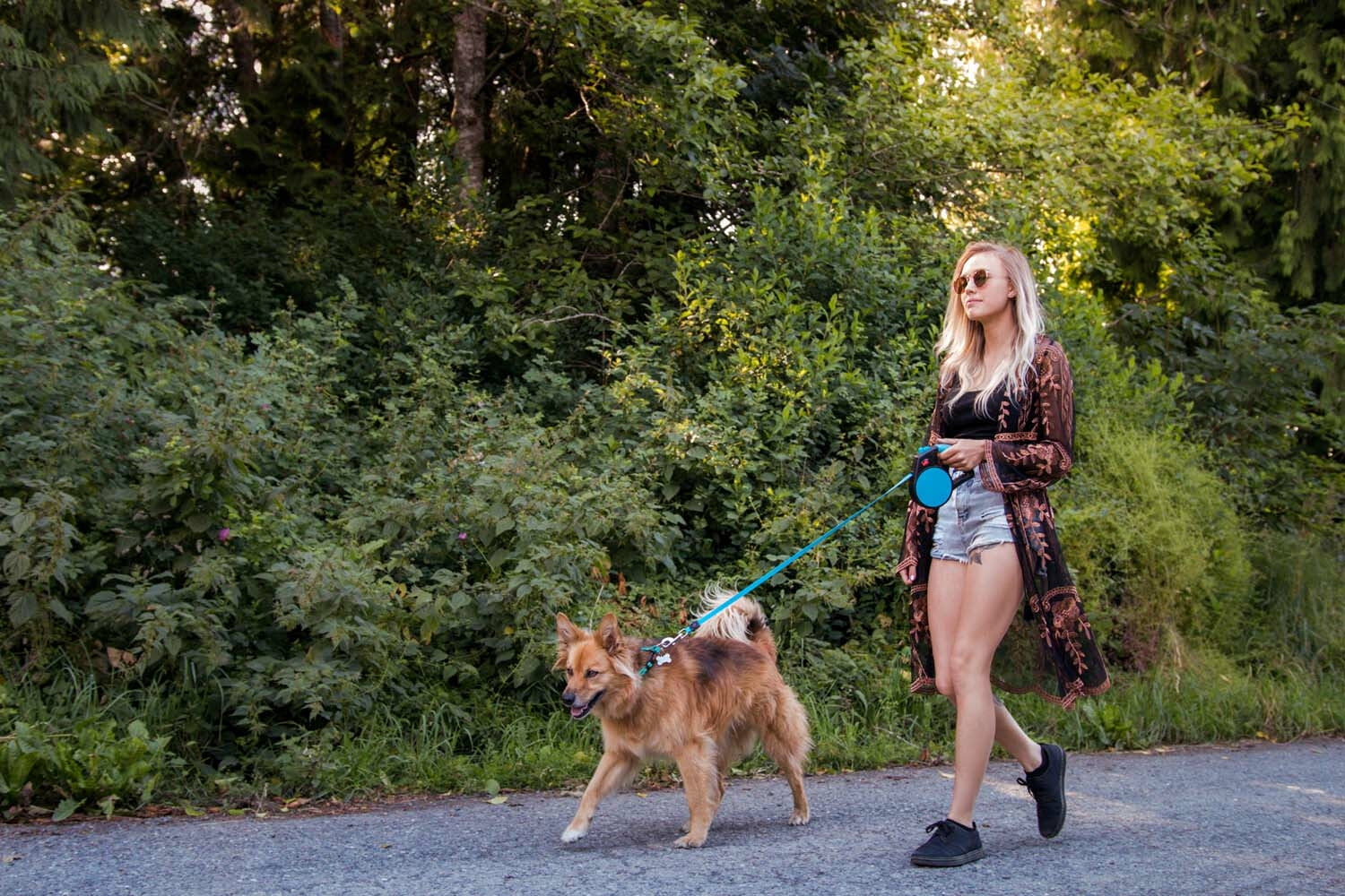 Retractable Gel Leash, Medium (Up to 44 lbs / 20 Kg) - Blue Splash - 16 ft (5 m